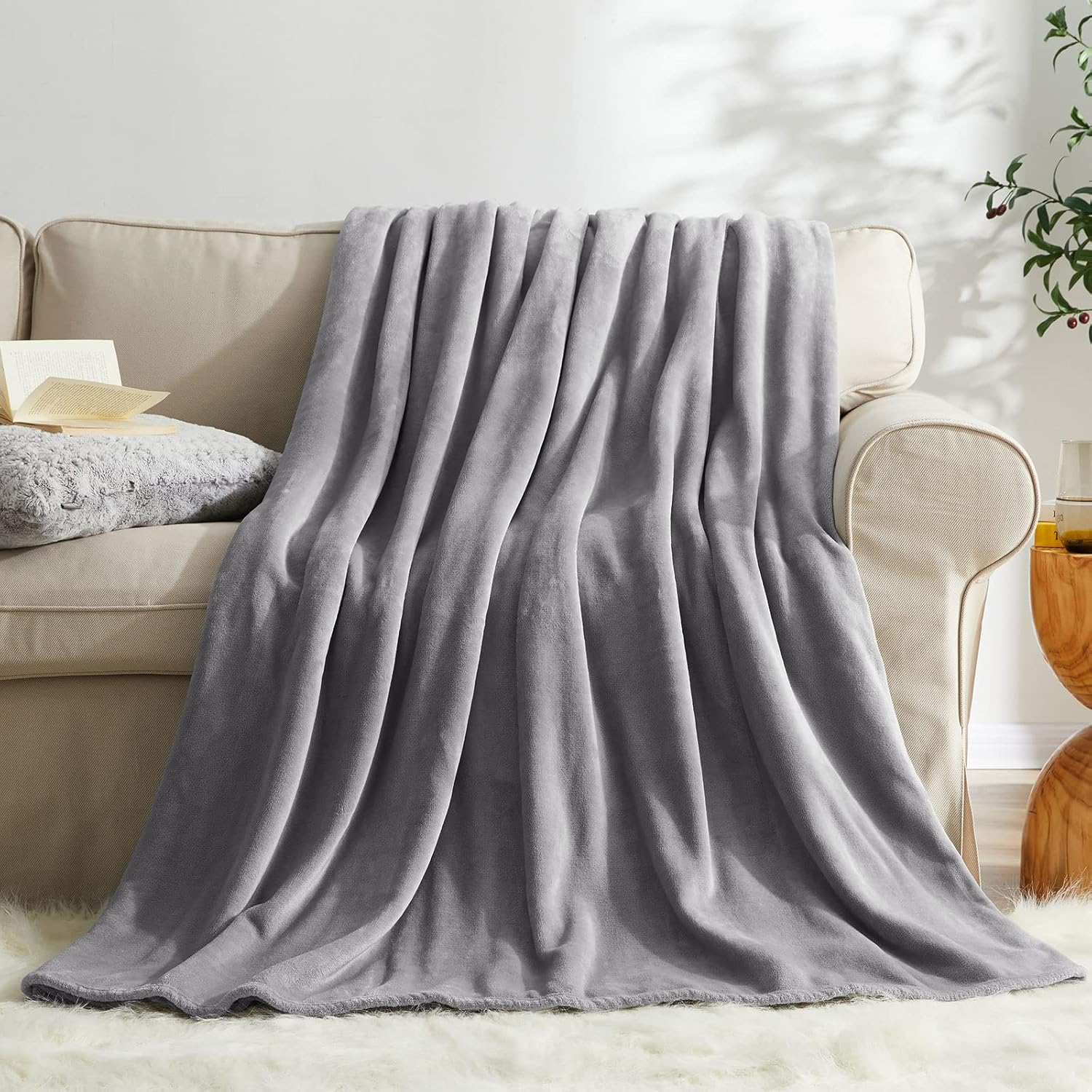 KMUSET Fleece Blanket Grey Queen Size Lightweight Cozy Plush Microfiber Solid Blanket Factory Shop - Image 4