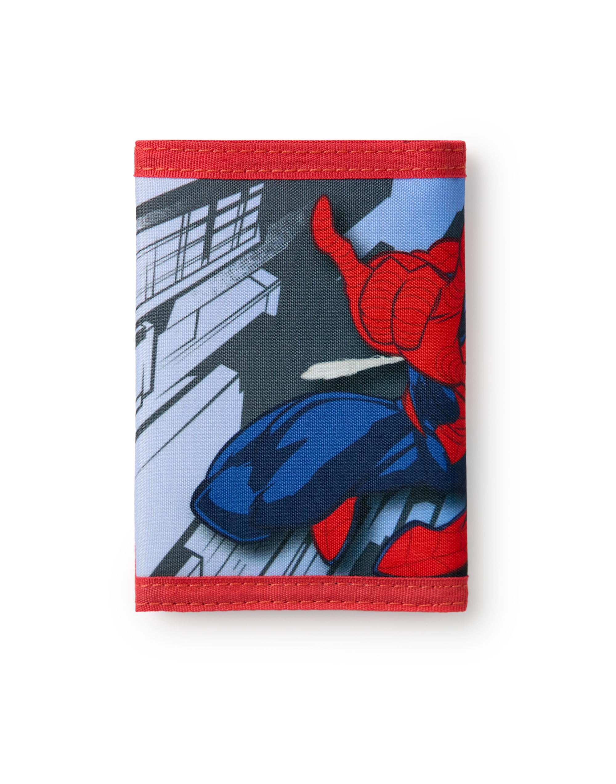 Marvel Cartera con gancho y bucle para niño Spiderman | Cartera Tríptico Roja con Spiderman 'THWIP!' Impresión gráfica para niños | Tarjetero y efectivo para niños con llavero con máscara de Spiderman
