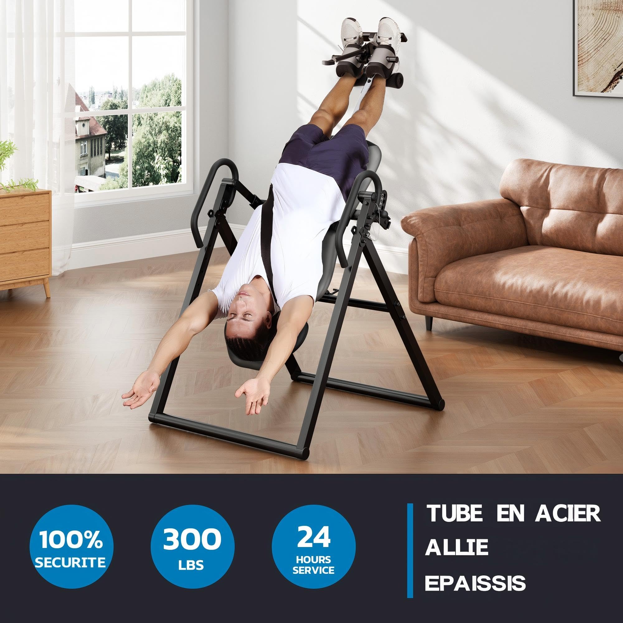 YOLEO Banc d'inversion Pliable, Entraîneur de gravité avec Ceinture de sécurité pour la thérapie pour soulager Les douleurs au Dos et au Cou, Max 350 lbs