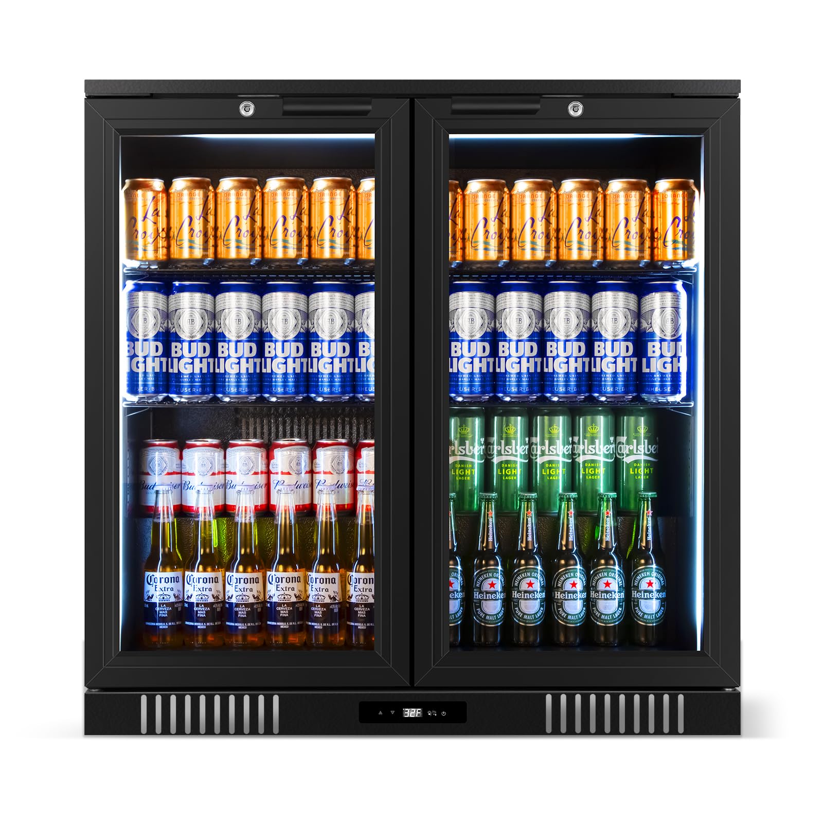 FoMup Back Bar Cooler Undercounter Beverage Refrigerator with Glass Door, Commercial Display Fridge for Beer Drink Soda with Temperature Control, 7.2Cu. Ft. Large Capacity, Black on Fridge.com