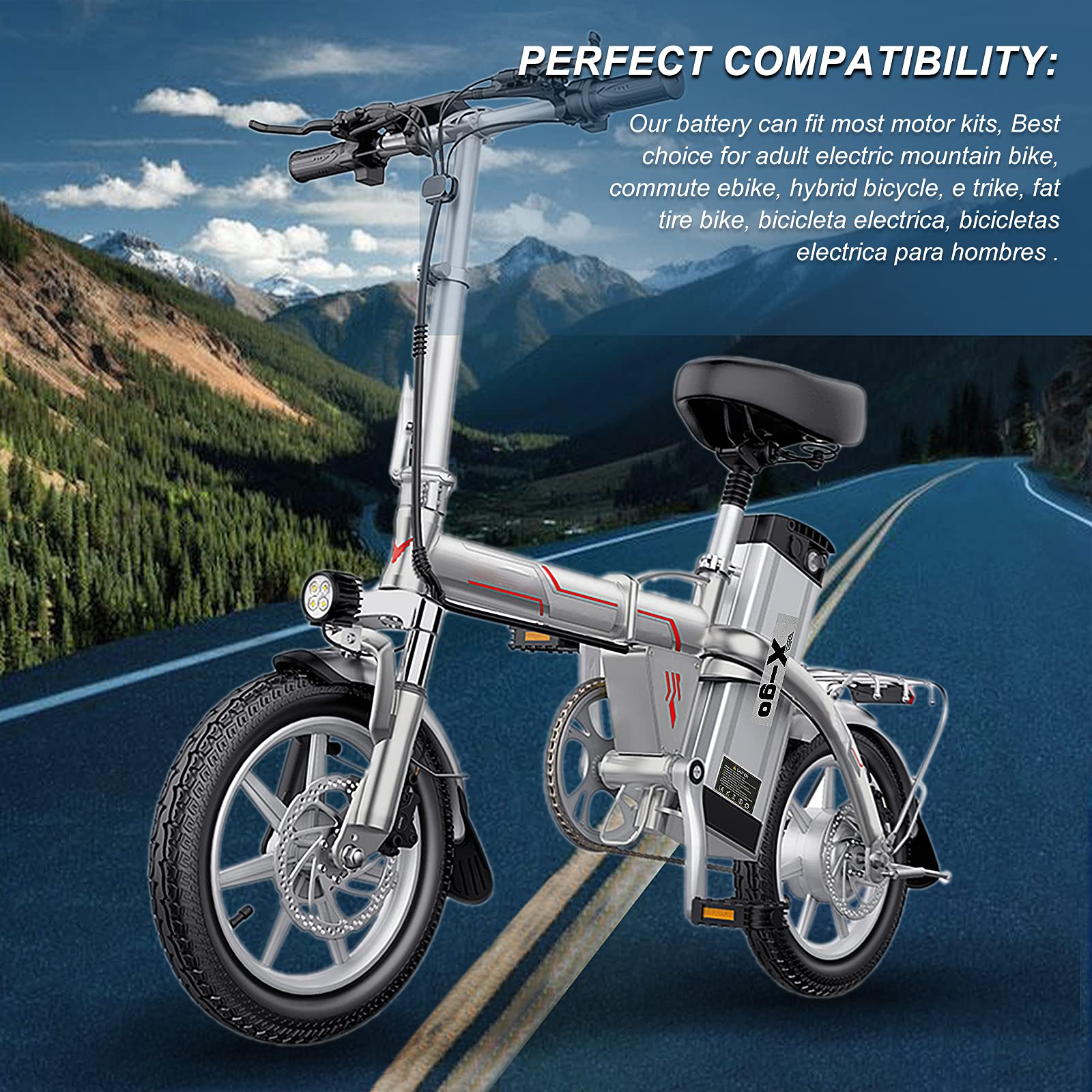 X-go Batería Bicicleta Eléctrica 48V 13AH Batería Lones Litio EBIKE con Cargador BMS 2A para 250~1000W Motocicleta Eléctrica Scooter Bicicleta