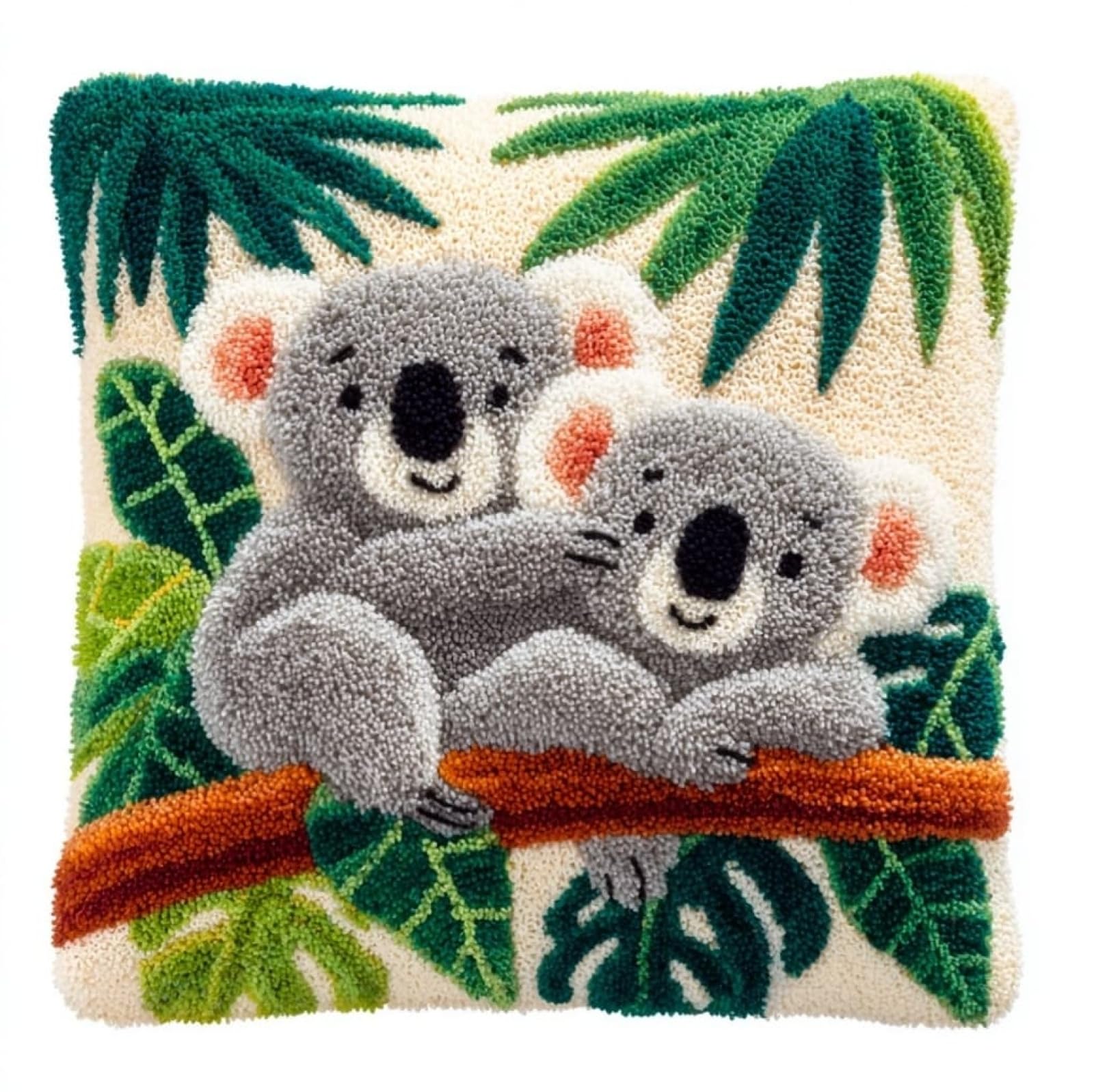 AxiangziK Handmade Latch Hook Cushion Kit 17x17 Inch,Cute Koalas Complete DIY Pillow Making Kit for Home Decor - Bedroom Throw Pillow Craft Gift