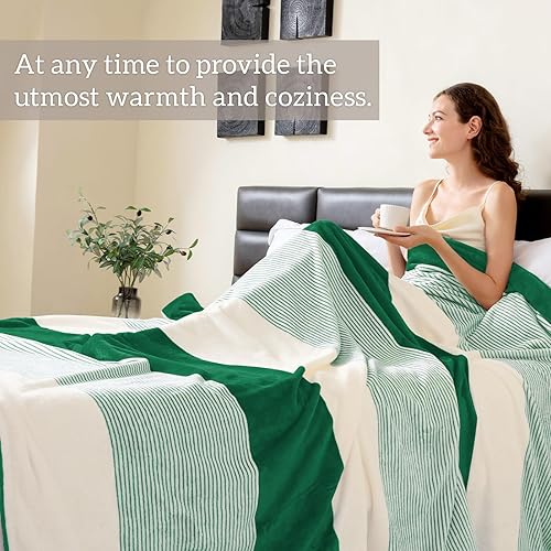 Miniatura 2 de Homelike Moment Manta de forro polar, ligera y mullida a rayas para sofá, acogedora manta de franela para cama, súper suave y transpirable, para