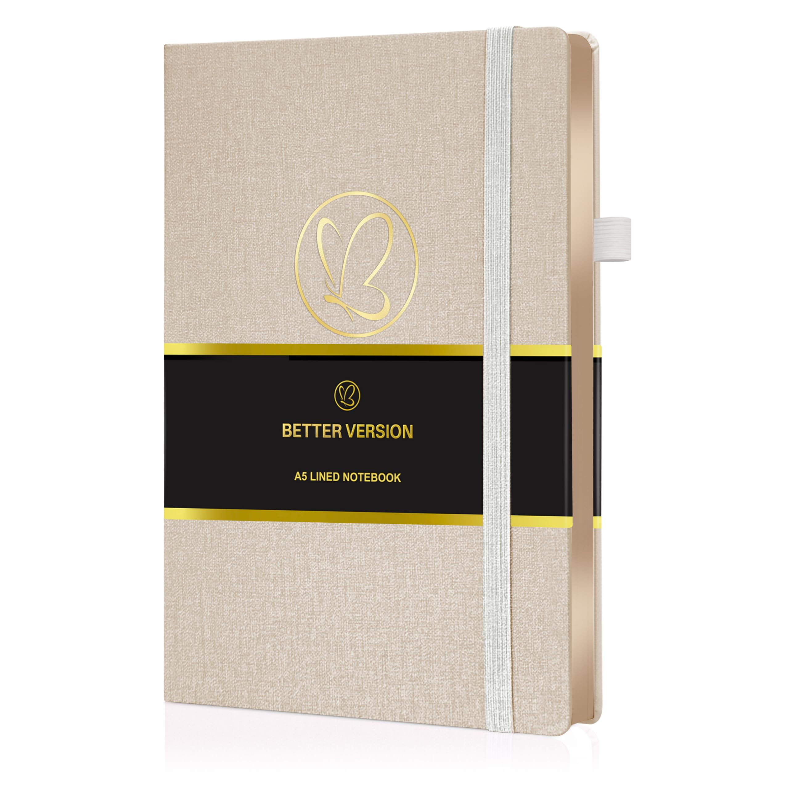 Better Version® A5 Linen Ruled Notebook Journal | Gold-Edged Hardcover | 120gsm Thick Paper | Elegant Lined Notebook for Work, Journaling & Gifting - Ivory Cream — image 1