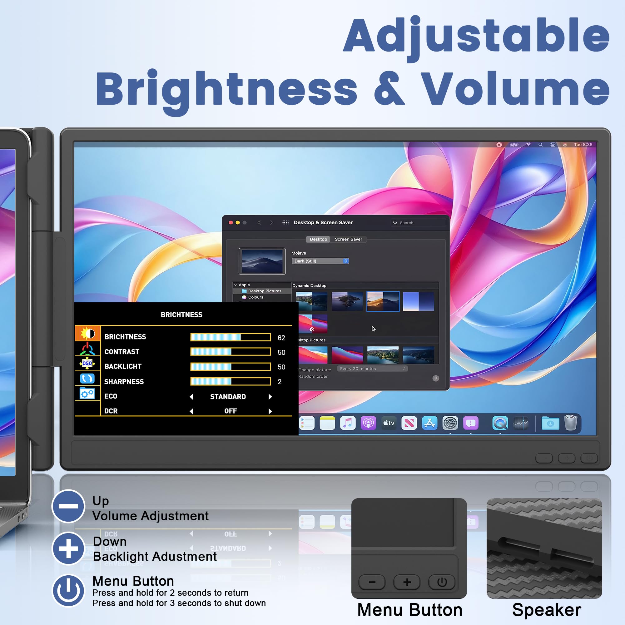domyfan Przedłużenie ekranu laptopa 14", ultracienki FHD 1080p IPS Dual Portable Laptop Monitor Extender do laptopów 13-17", Plug & Play z HDMI/USB-A/Typ-C, kompatybilny z Windows, Mac, Android