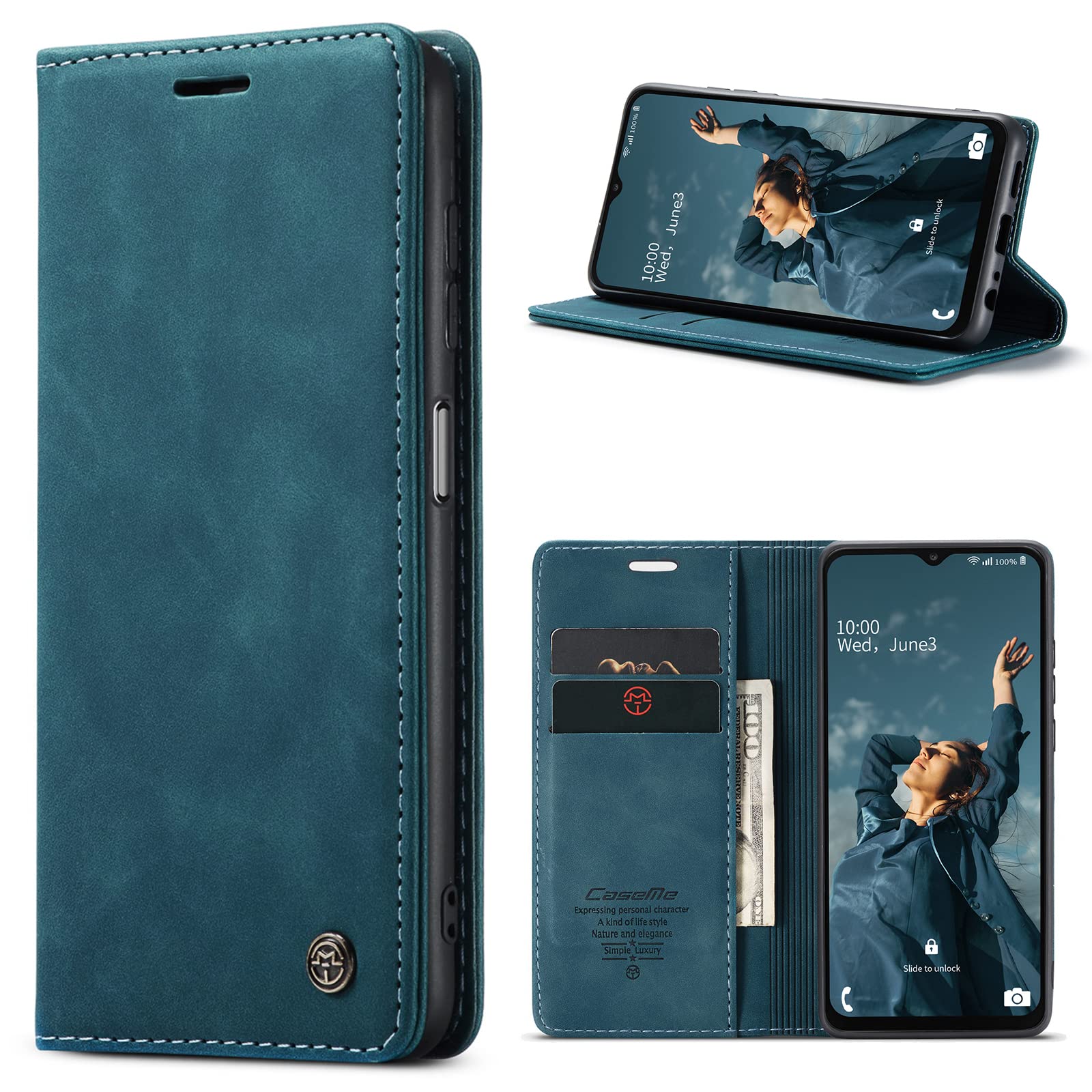 Azororo Cover per Samsung Galaxy A23 5G/4G, Premium PU Pelle Custodia, Magnetica Carta Fessura Portafoglio Case, Flip Cavalletto Custodia per Samsung Galaxy A23- Blu verde