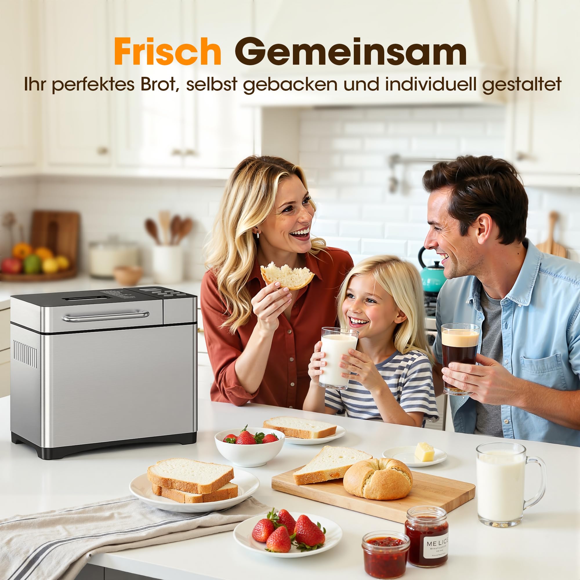 Triumphkey Brotbackautomat mit 19 Programmen & 1000g Fassungsvermögen – Vollautomatische Brotbackmaschine mit 3 Bräunungsstufen, Timer, 710W, Edelstahl-Optik inkl. Sichtfenster & Rezeptbuch