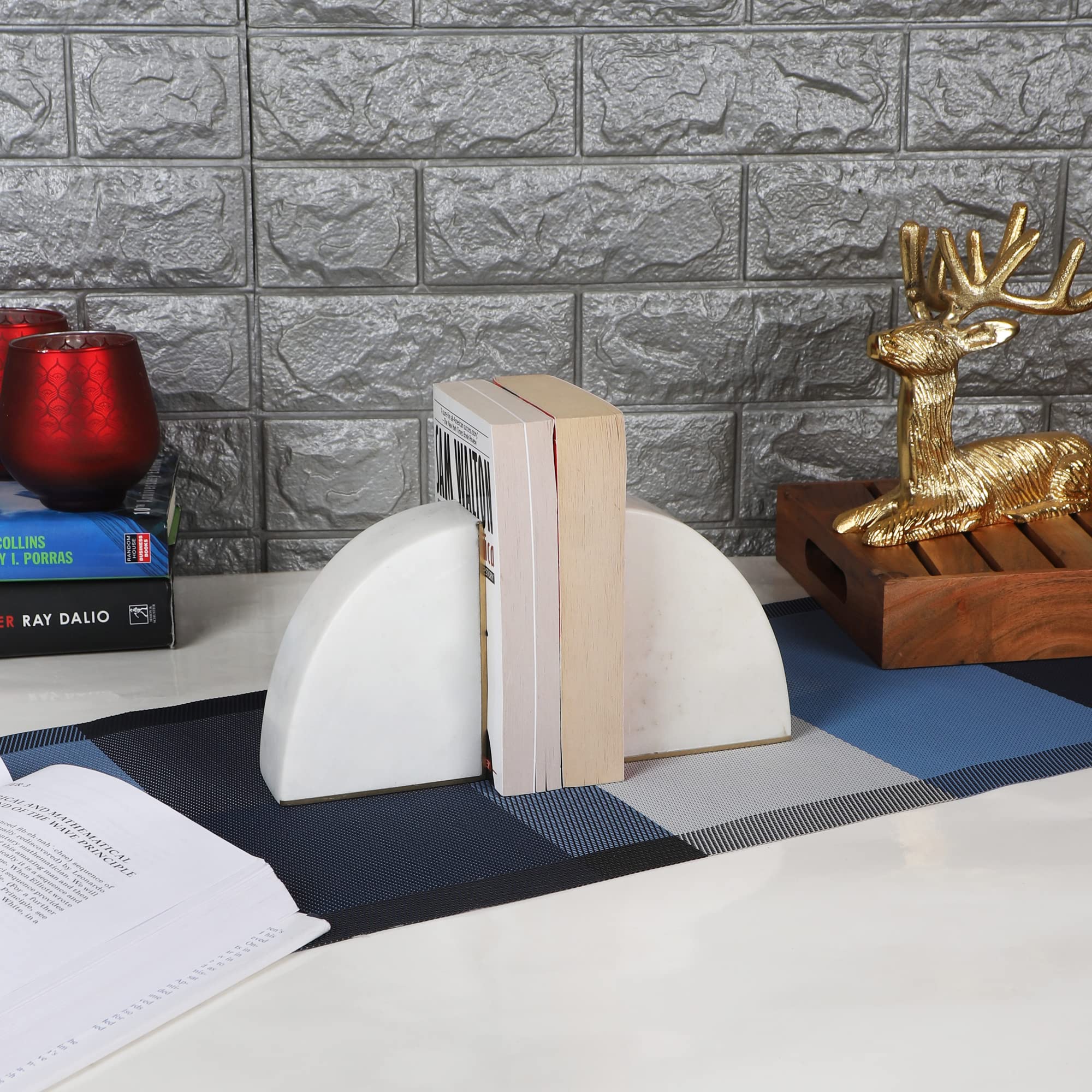 NikkisPride Marble Bookend with Brass Inlay Work Décor Item-image-15
