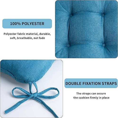 Miniatura 6 de Detiblue Juego de 2 cojines para taburete de cocina, cojines para sillas de comedor de 14 x 14 pulgadas con lazos, cojines copetudos para sillas de