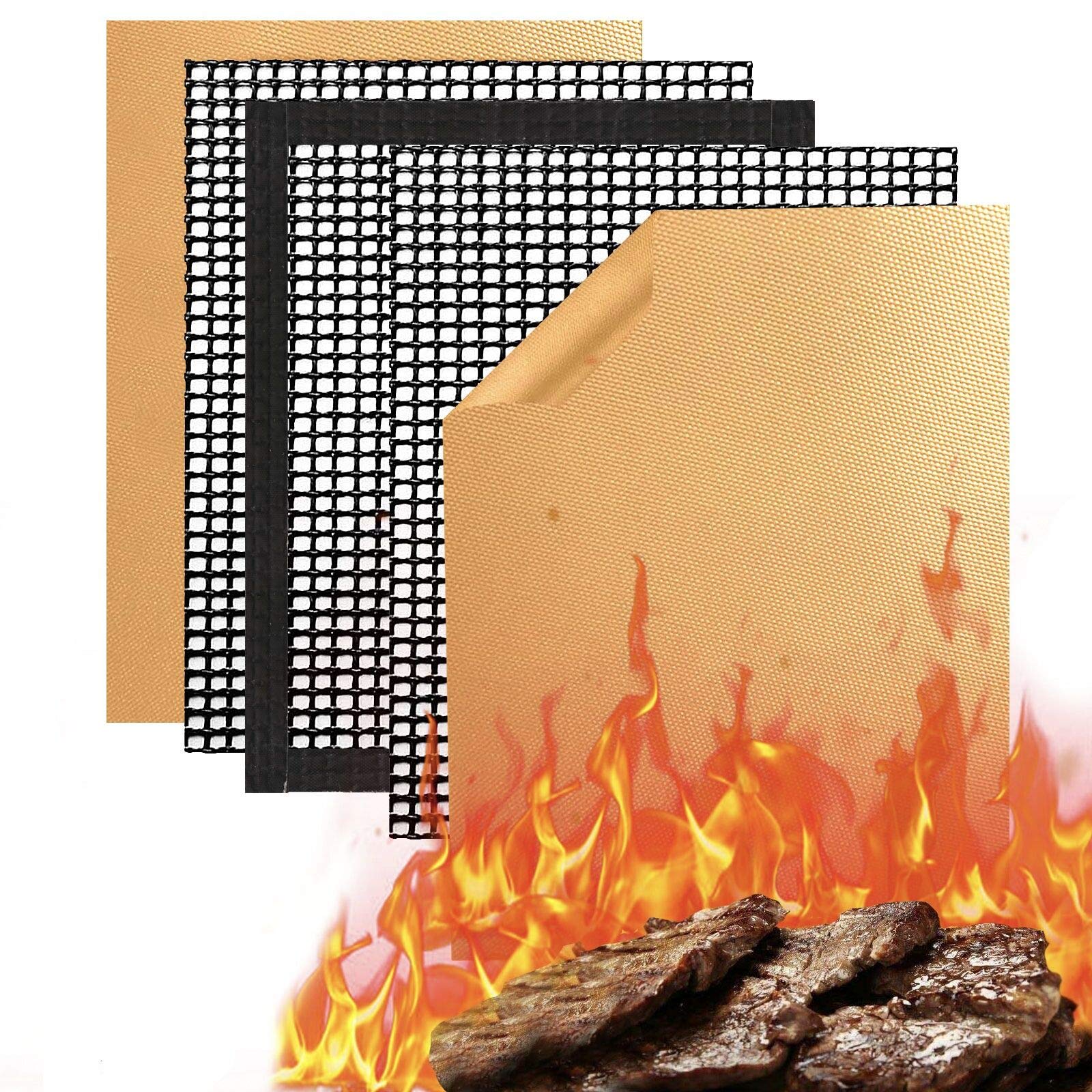 PR PeakRous Grill Mats for Outdoor Grill, Non- Stick BBQ Grill Mesh Mats Copper Grill Mats Reusable Grilling Accessories Heavy-Duty BBQ Grill Accessories Easy to Clean for Gas Charcoal Electric Grill