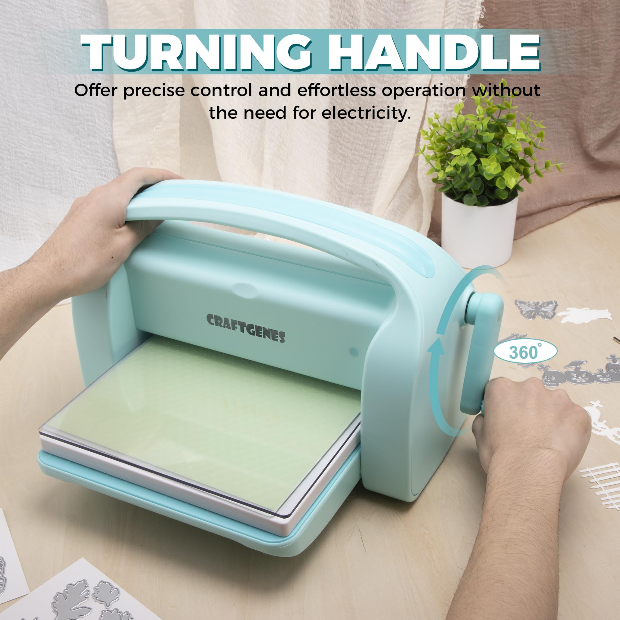 CraftGenes 9 Zoll Stanzmaschine & Prägemaschine, Manuelle A4 Stanz- und Prägemaschine mit Faltbaren Seiten, Inkl. A4 Stanzformen, Prägefolder & Platten, Ideal für Kartengestaltung, Scrapbooking & DIY