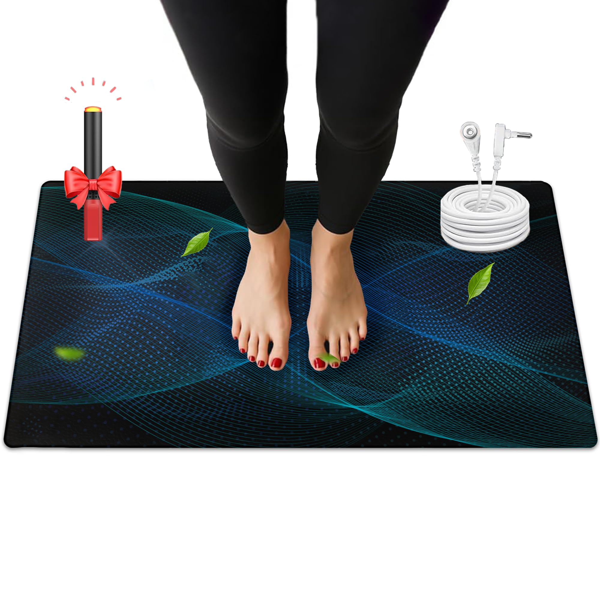 Ate Health Black Grounding Mat, Earth Grounding Pad With Uk Adapter & 15Ft Grounding Cord, Grounding Mats For Pain Relief, Relaxation & Stress Relief, Indoor Grounding Pad (24X16.1in)