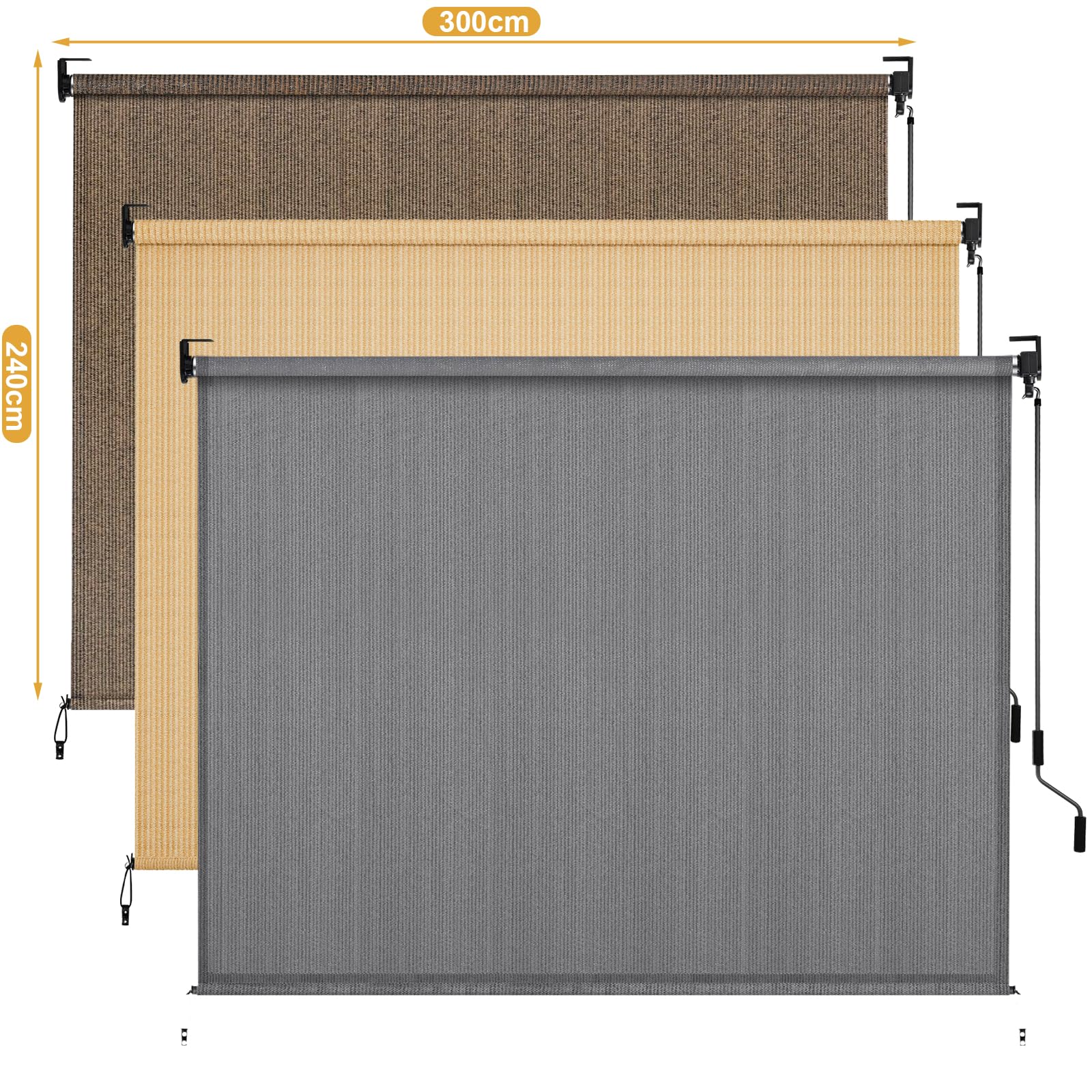 LIFERUN Tenda da sole verticale 300 x 240 cm HDPE per terrazza balcone giardino alluminio manovella marrone