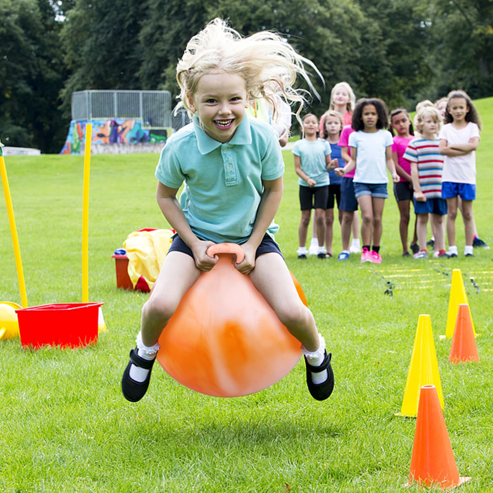 Hüpfbälle mit Griff, für den Außenbereich, 45,7 cm, Marmorierfarbe, Hüpfbälle mit Luftpumpe, Outdoor, Sport, Training, Schule, Spiele, Zubehör, 6 Farben, 6 Stück