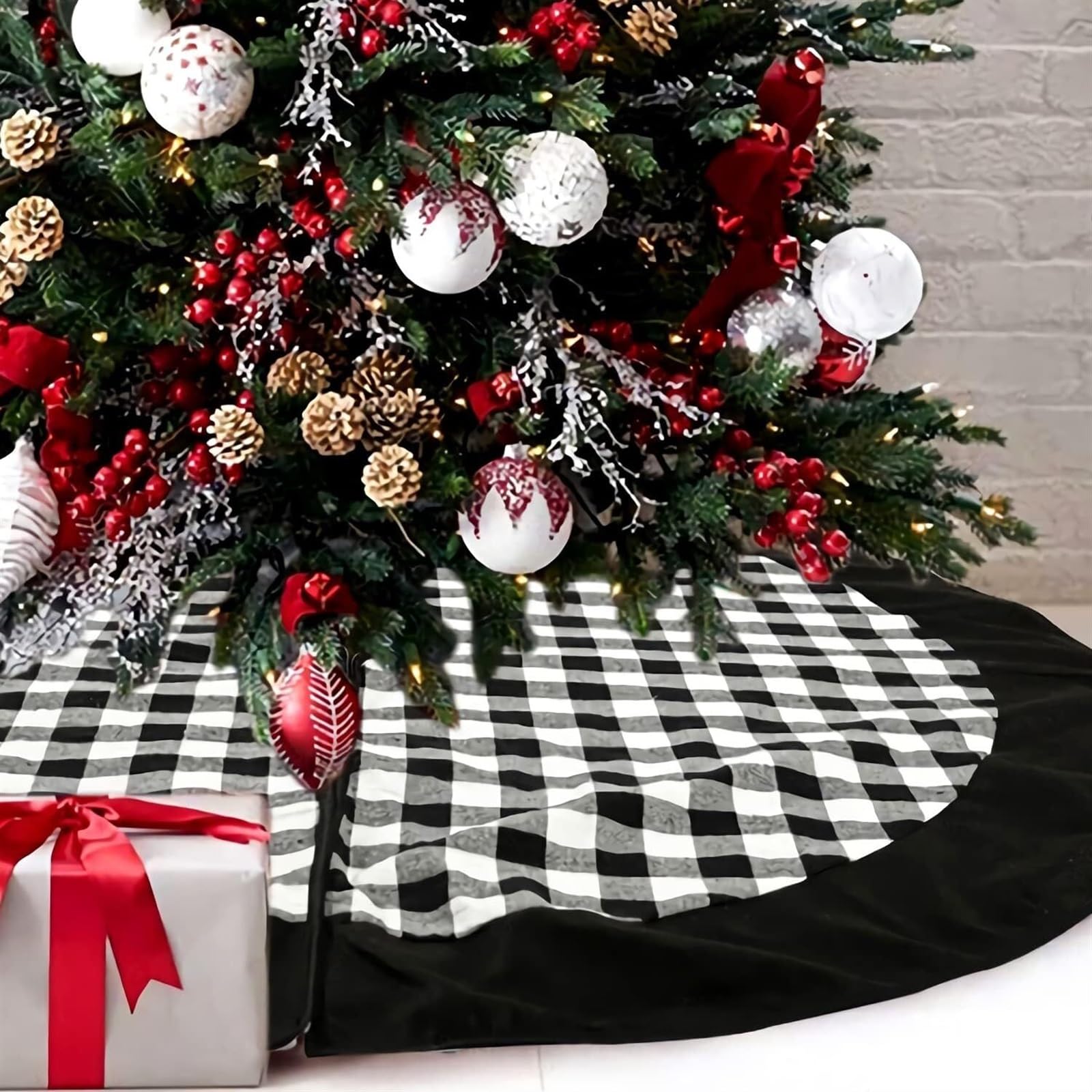 Weihnachtsbaum Rock, Überprüfen Sie Weihnachtsbaum-Rock-Land-Weihnachtsbaum-Dekorationen-Baum-Röcke-Weihnachtsverzierungen Decke Weihnachtsbaum(Black)