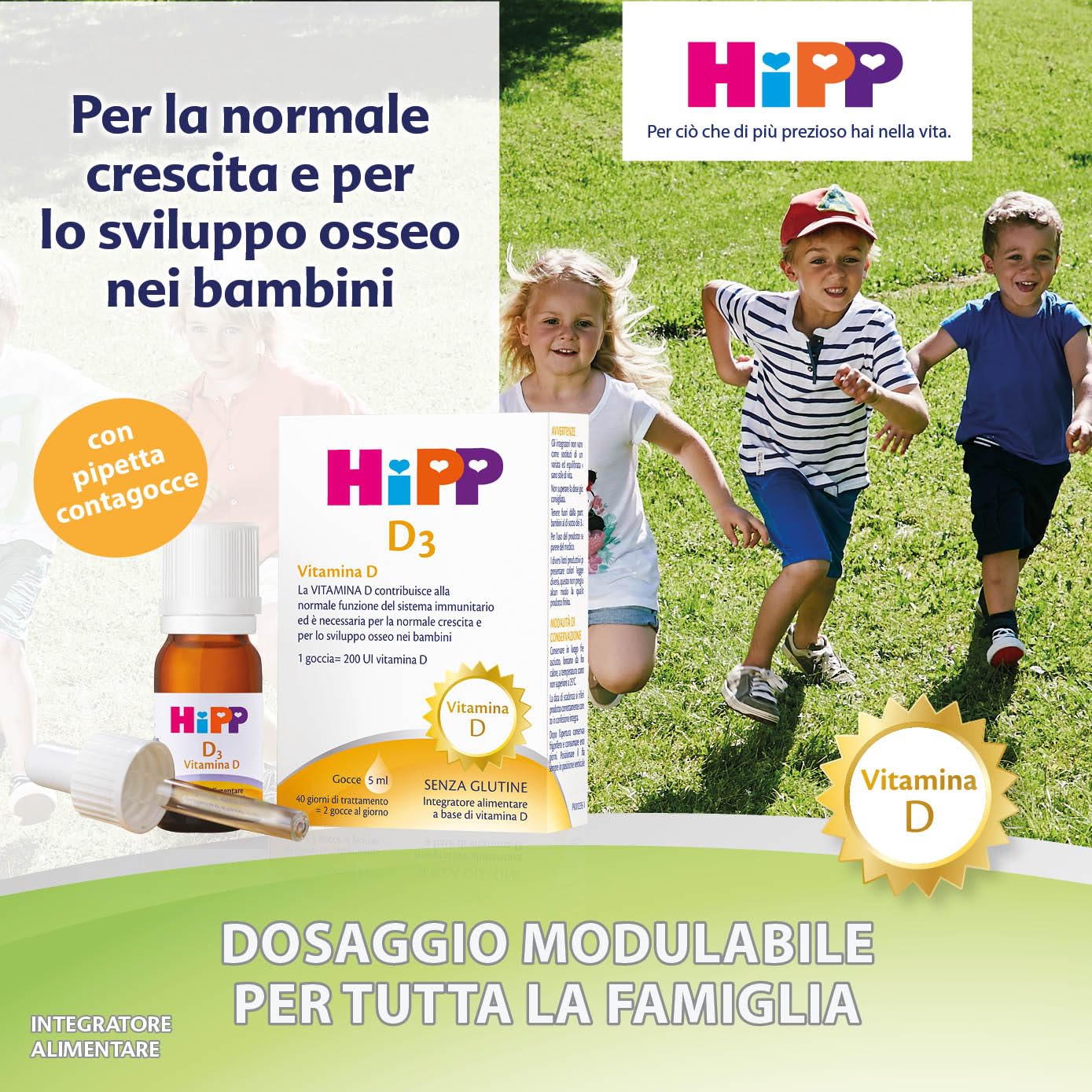 HiPP- HiPP D3, Vitamina D3, Integratore Alimentare, Bambini, in Gocce, Flacone 5 ml, con Pratica Pipetta Contagocce, Senza Glutine, Senza Additivi