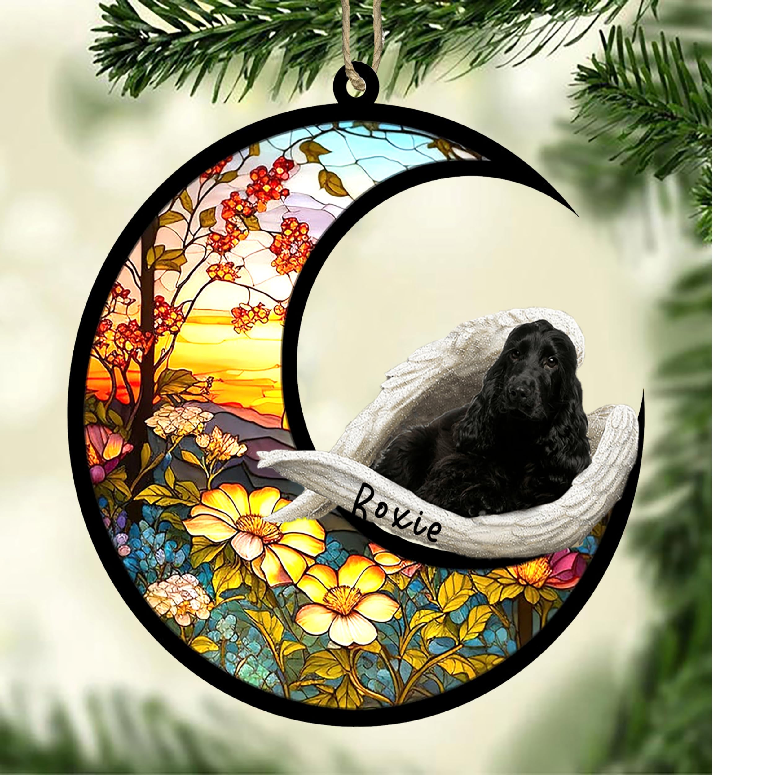 Personalized Cocker spaniel(Black) Dog Memorial Suncatcher, Cocker spaniel(Black) Christmas Ornament with Name, Pet Loss Catcher, Gifts for Dog Lovers Loss of Dog, Cocker spaniel(Black) Sleep on Haven