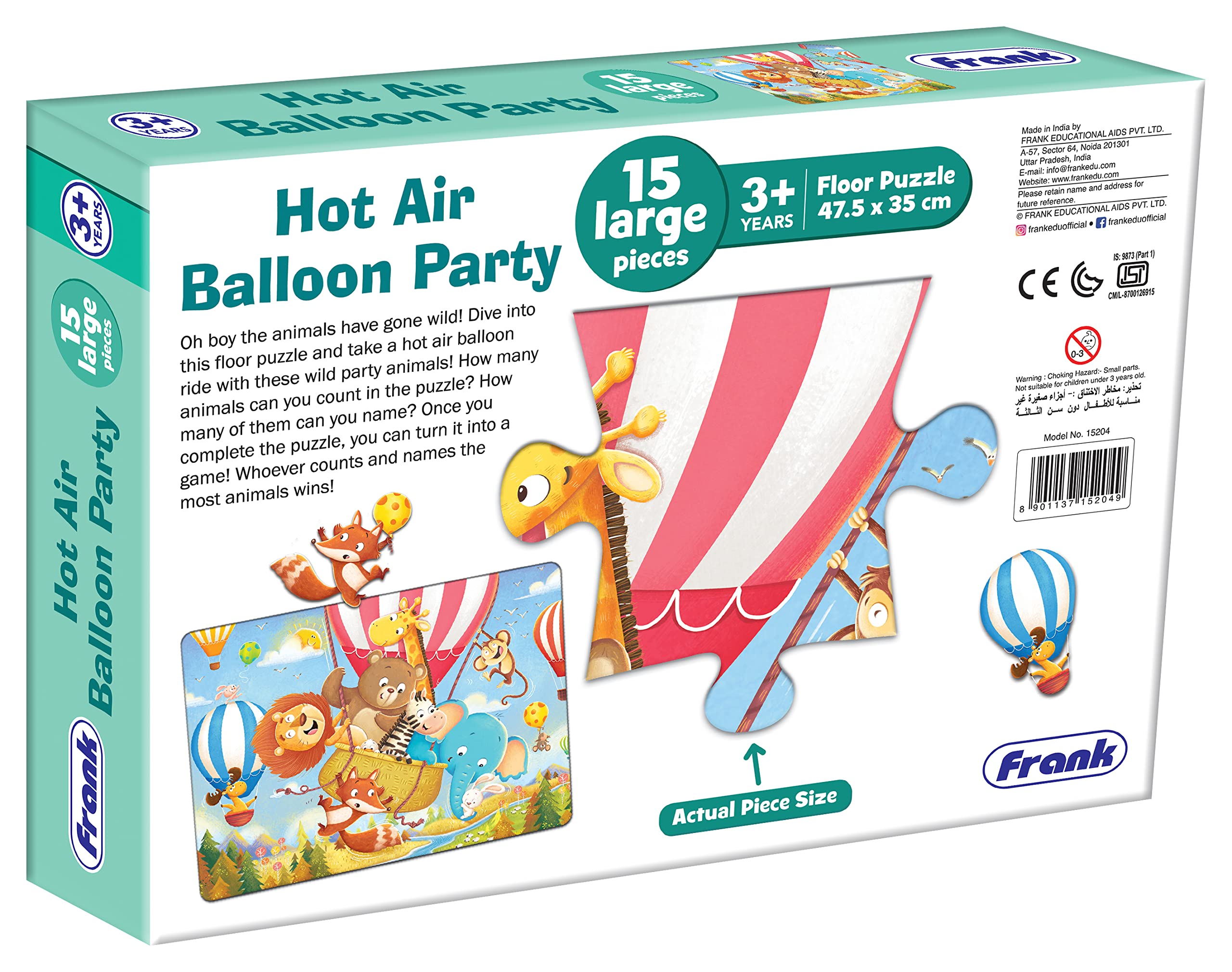 Frank Hot Air Balloon Party Floor Puzzle (15 Pieces) | Fun & Educational Toy for Kids 3+ Year Old | Enhances Imagination, Coordination, and Patience - for Focus and Memory - 15204 3