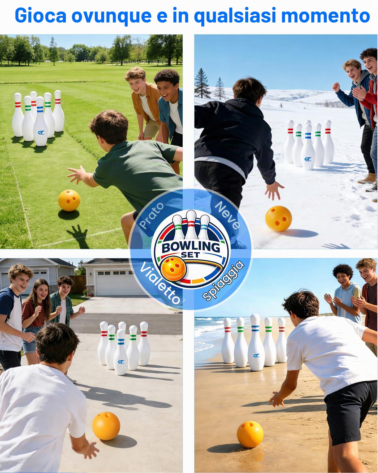 Set di bowling gigante per adulti – 6 birilli jumbo, palla e borsa da trasporto – Gioco per prato all'aperto e al chiuso – Gioco per feste in giardino, barbecue, team building ed eventi