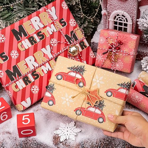 Miniatura 4 de RUSPEPA Rollos de papel de regalo de Navidad  17 pulgadas x 10 pies por rollo, total de 3 rollos  coche y copo de nieve