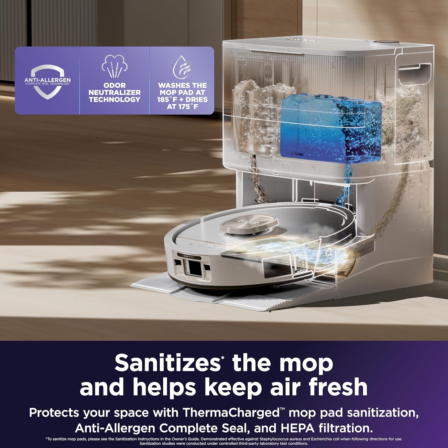 Shark PowerDetect UV Reveal 2-in-1 Vac & Mop | UV Stain Detect, Powerful Suction, HyperSonic Mopping | NeuroNav AI, ThermaCharged Hygiene Suite | 60-Day Capacity, 30-Day Tank | White | AV3000XE