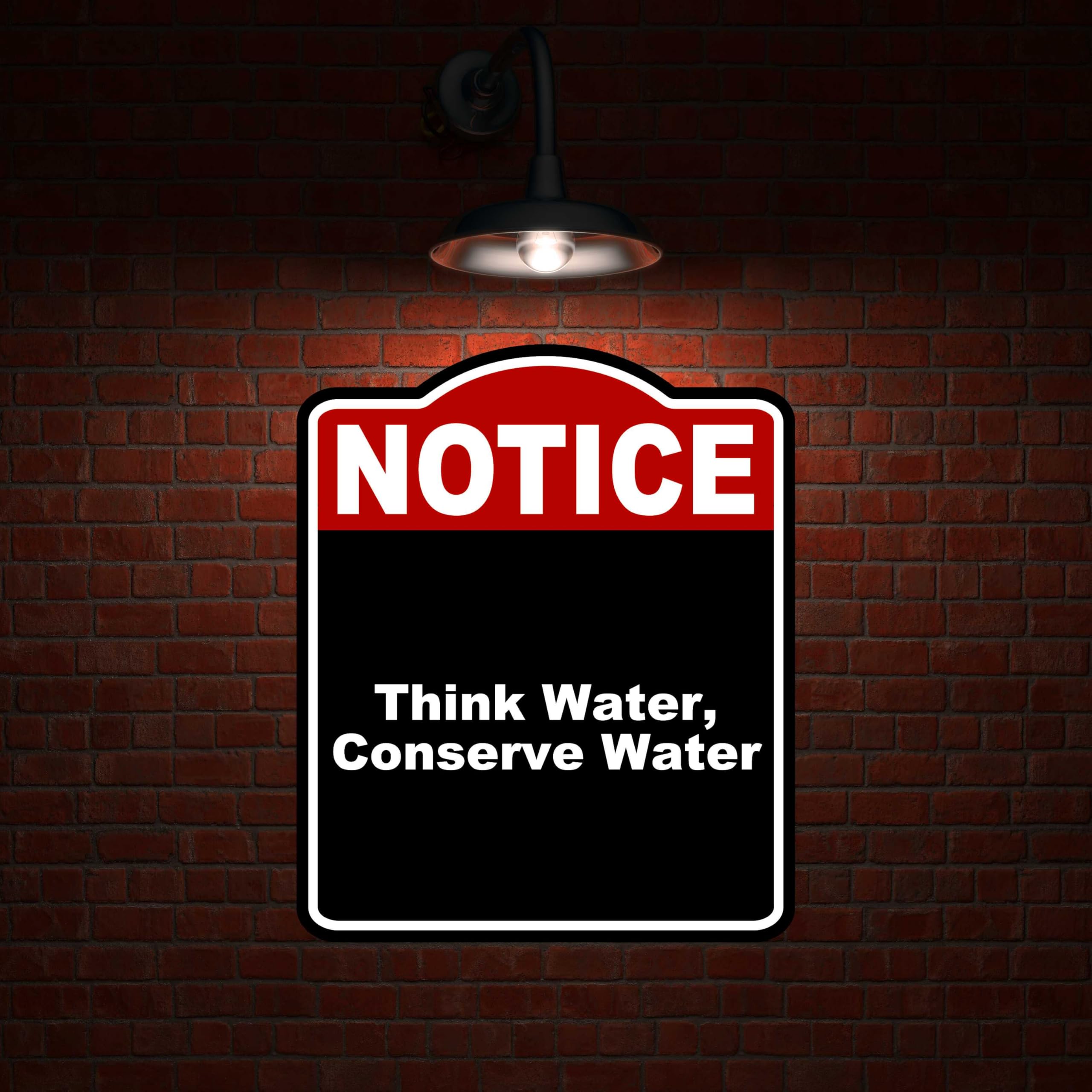 Think Water, Conserve Water Notice Red Black Aluminum Composite Sign 8.5 x 10 inches