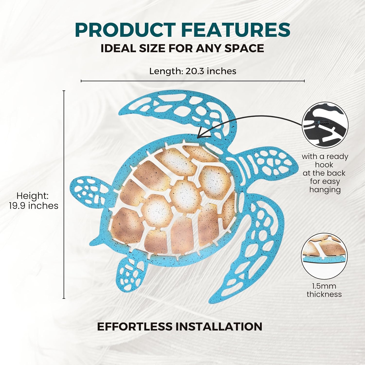 Sea Turtle Metal Wall Art – Coastal Ocean Turtle Decor for Indoor & Outdoor, Nautical Beach Theme Hanging Sculpture for Bathroom, Patio, Porch, or Poolside – Unique Coastal Gift for Ocean Lovers