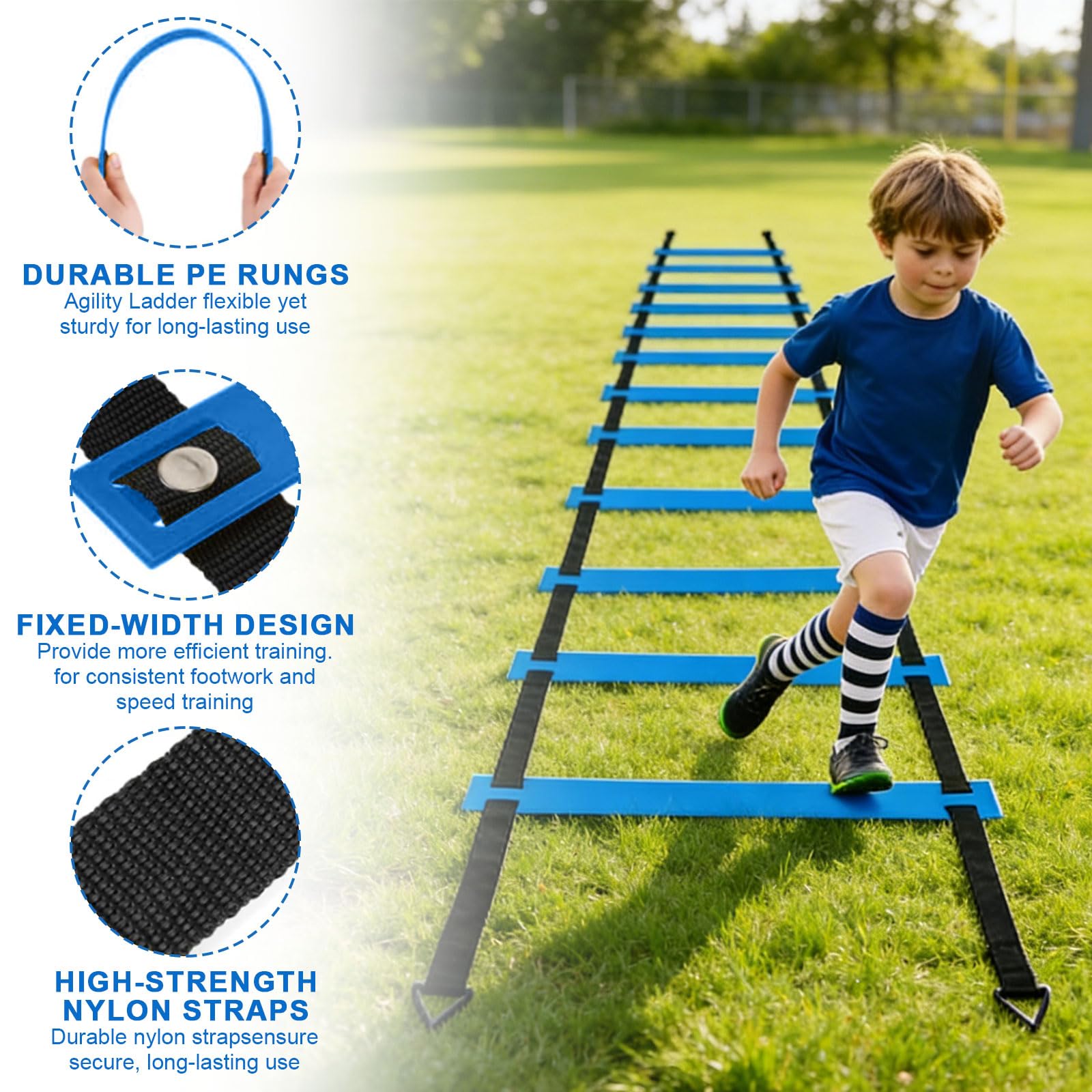 Barres de slalom - Accessoires d'entraînement de football - Kit d'entraînement de football avec 6 pôles slalom, échelle de coordination 6 m, 12 cônes, corde à sauter et parachute de