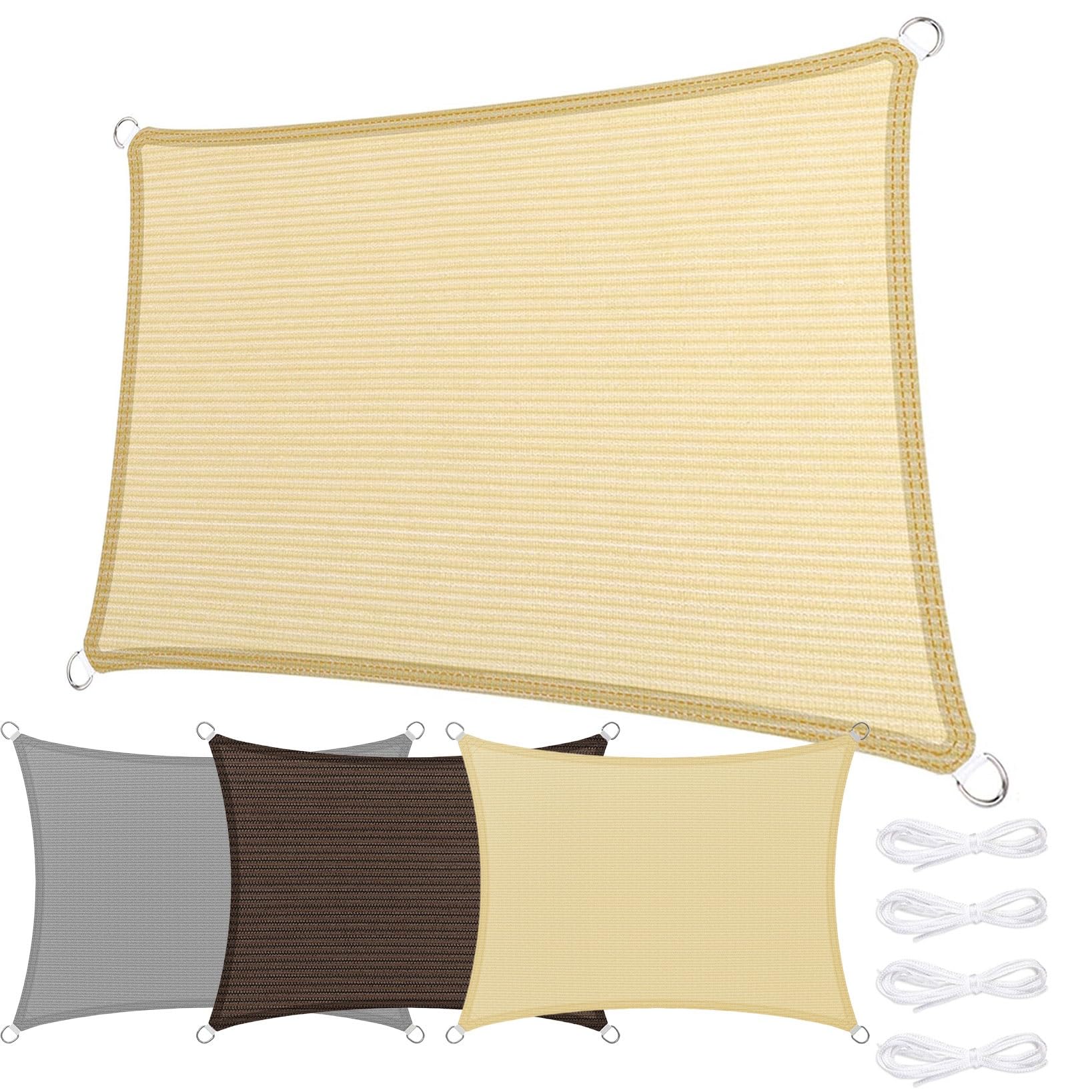 Toldo Vela de Sombra Transpirable 260 x 310 cm Rectangular HDPE Transpirable Protección Rayos 95% UV Malla Sombra con SOGA para Exterior Terraza Patio Jardín Pergola (Personalizable), Color Crema