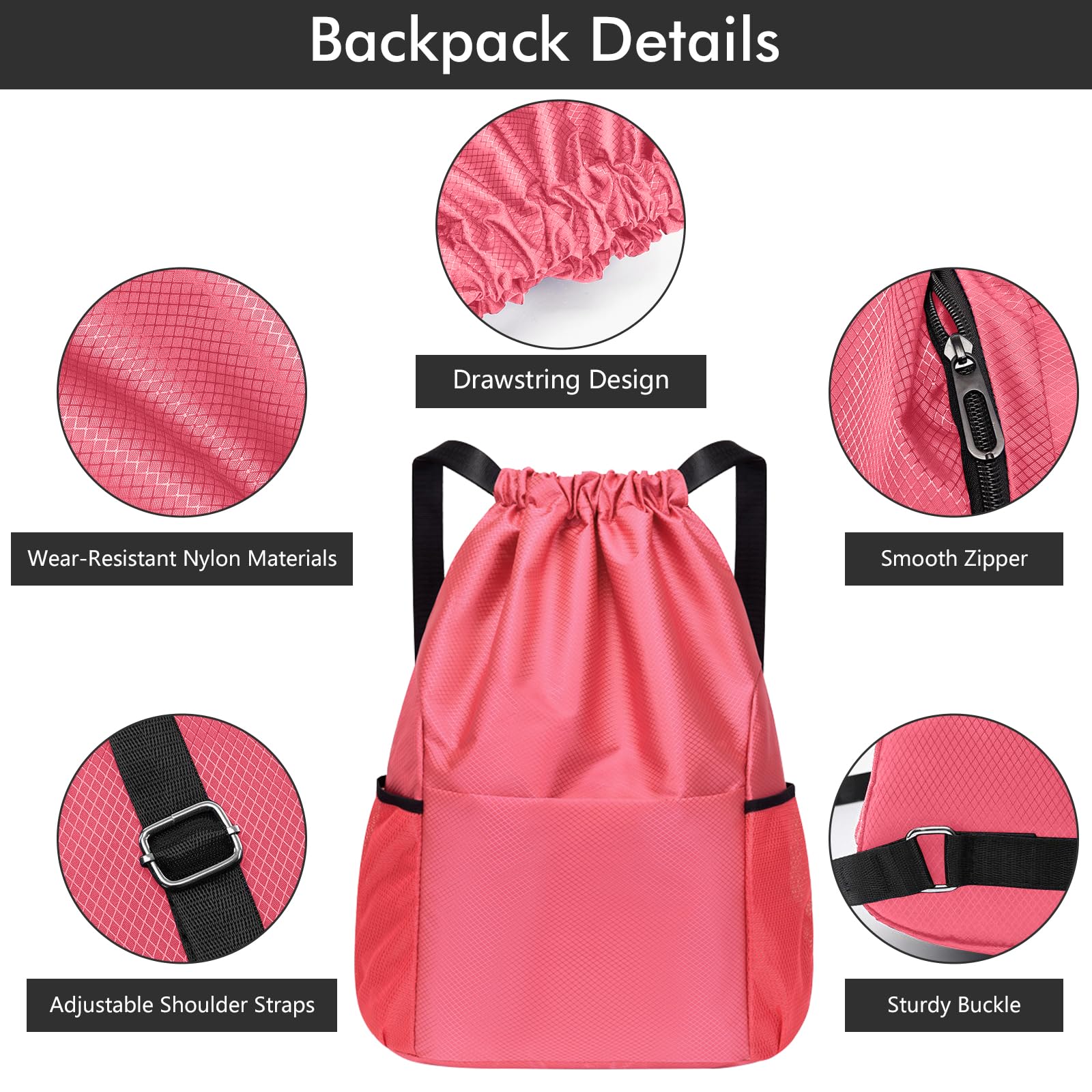 Sports Drawstring Bags Waterproof Swimming Bag for Kids Adults Unisex Large Capacity Foldable Gym Bag for Swimming Gym School Travel Hiking — view 3
