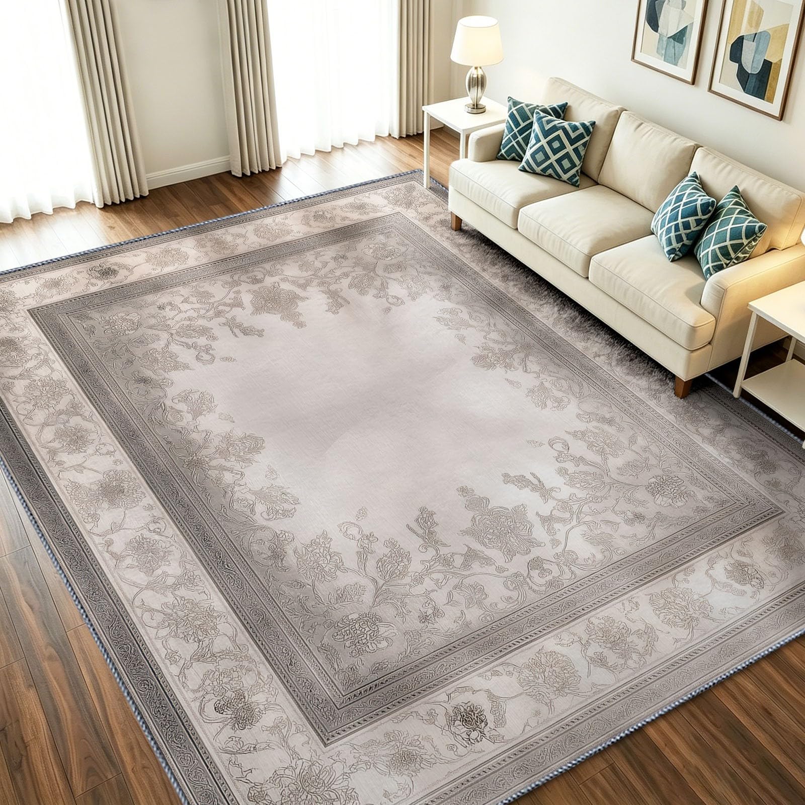 Tapis poil ras ultra doux rétro floral 60 x 90 cm pour cuisine et entrée