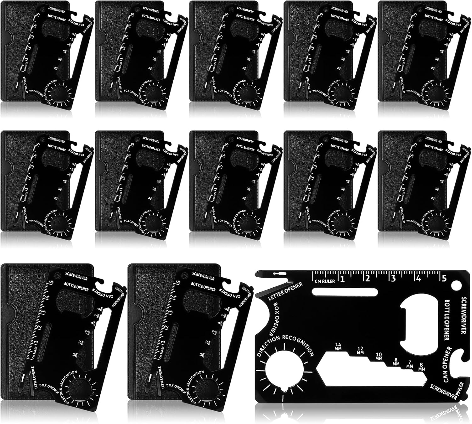 Cholemy 12 Pcs Credit Card Wallet Multitool 46 in 1 Metal Stainless Steel Survival Pocket Tool Multipurpose Bottle Opener Bulk for Fathers Day Dad Men Birthday Gift(Black,Basic Style)