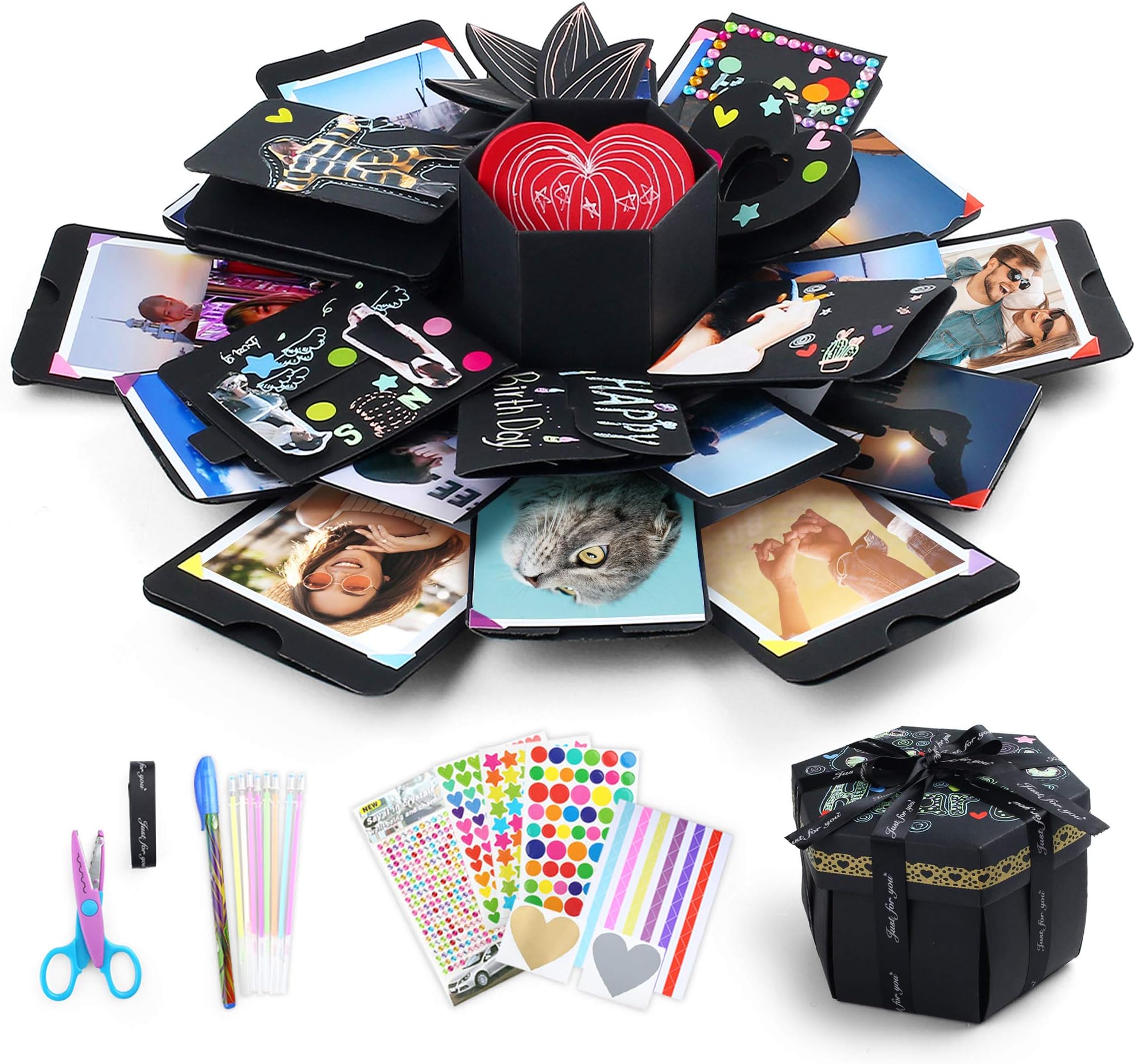 LotFancy Explosion Gift Box, DIY Surprise Photo Box, Creative Scrapbook Album, Preassembled, Love Memory Exploding Picture Box for Valentines’ Day Gift, Anniversary, Wedding, Birthday Gift