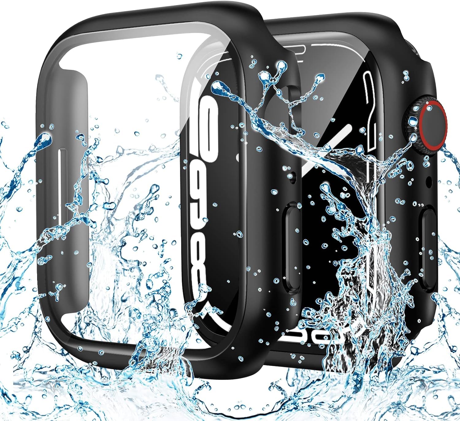 Synergy Case for Apple Watch Series 9 8 7 Screen Protector, Full Protective Hard PC Bumper Face Cover Accessories Designed for iWatch (Black-38mm)