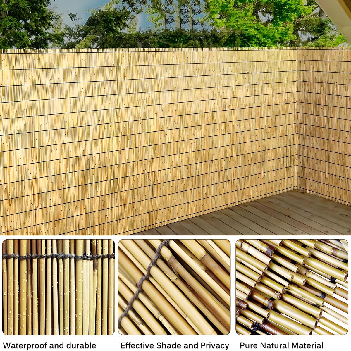Arella Arelle Stuoia in Canna Bambù Pelato Naturale - Frangivista Decorativo per Recinzione Giardino, Copertura Tettoia Gazebo Ringhiera Balcone Canne per Ombreggiante Esterno(Natural,H0.8 x L9m)