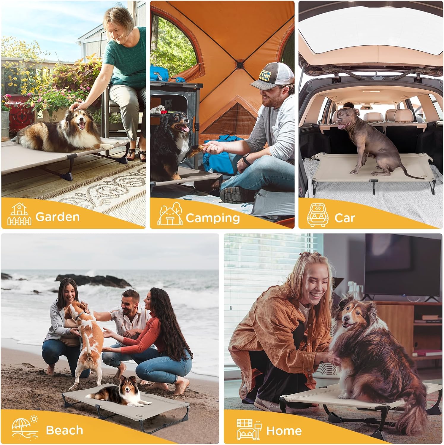 CANINE CANYON Upgraded Non-Slip Daisy Cot, Large Foldable Elevated Dog Bed, Portable Raised Outdoor Folding Dog Cot for Camping/Home, Chew Proof Waterproof Heavy Duty Up to 160 Lbs, Brown, 43"x27"