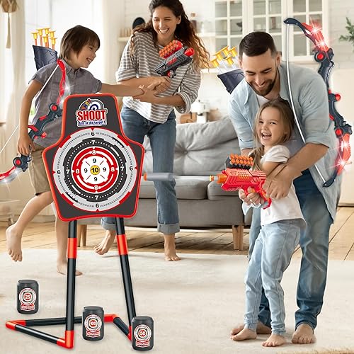 Miniatura 7 de SpringFlower 2 juegos de arco y flecha con luz LED, 2 pistolas de dardos de espuma para niños de 5, 6, 7, 8, 9, 10 años en adelante, juego de tiro