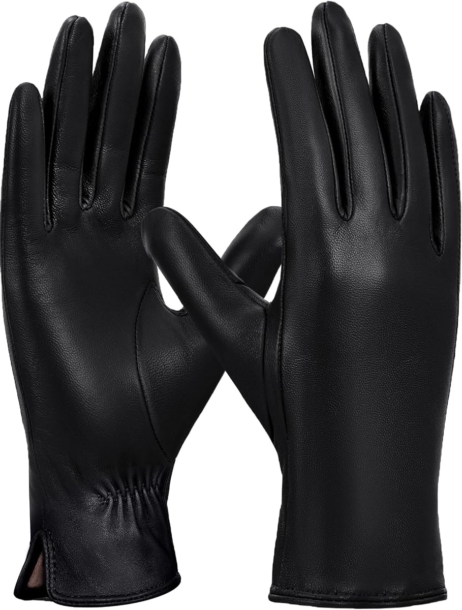 GSG Guantes de piel de oveja sin cromo para mujer, guantes de conducción de invierno con pantalla táctil, forro de lana y cachemira, clima frío cálido