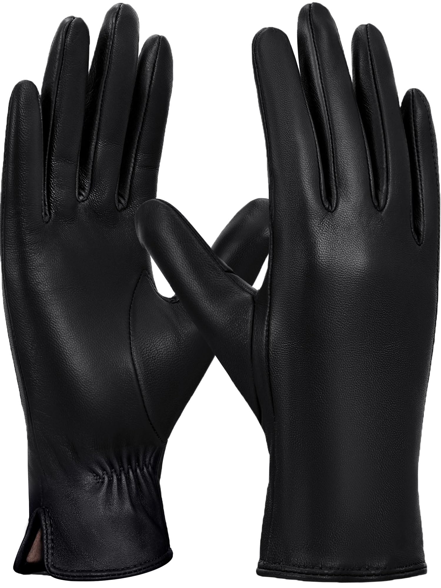 Chrome-free Leather Gloves for Women Warm Cashmere/Fleece Lined Touch screen Nappa Lambskin Driving Gloves