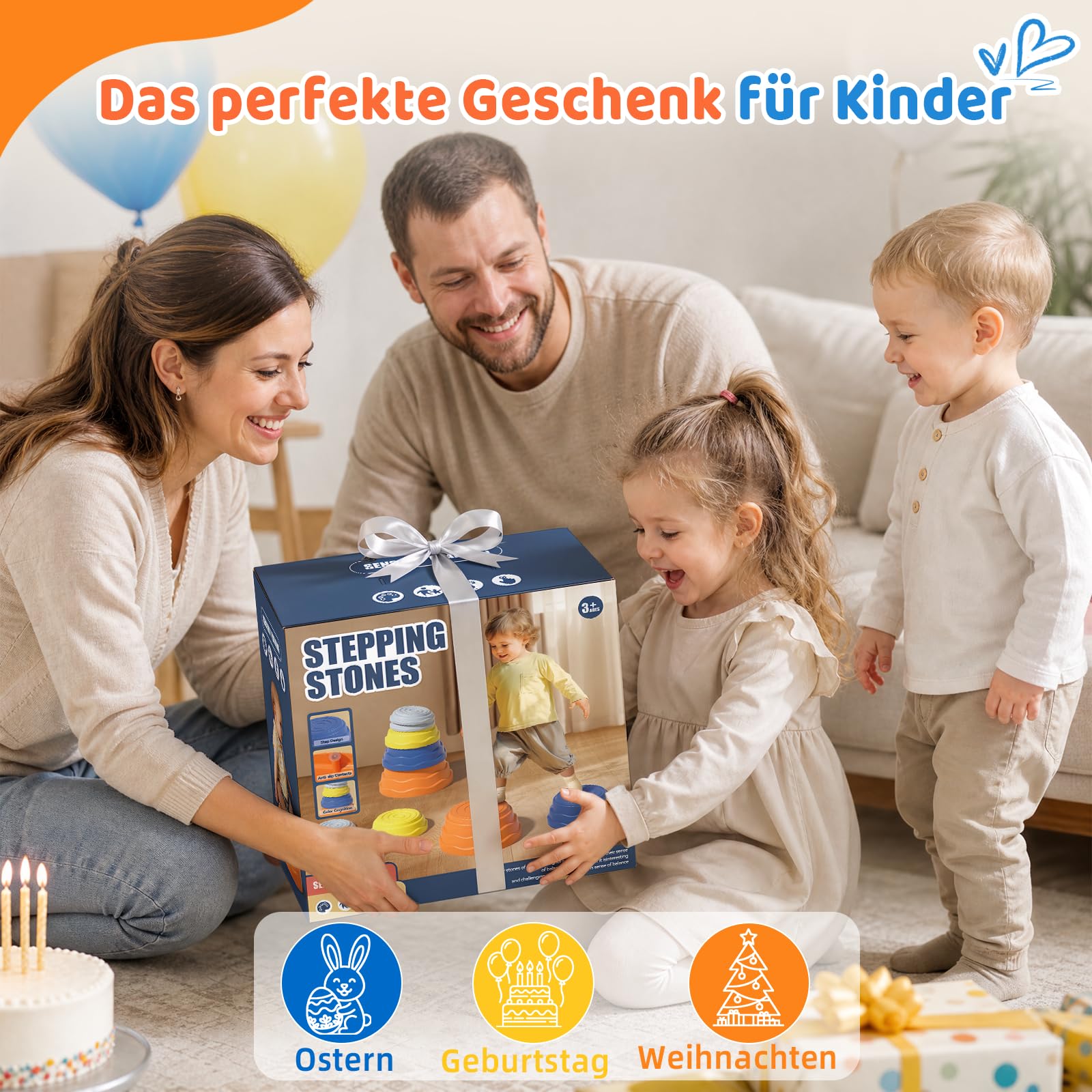 Rtomy Stapelsteine für Kinder - 5er Balanciersteine Set, Stepping Stones bis 100kg belastbar, rutschfest & leise - Montessori Balance Spielzeug Indoor Outdoor, Geschenk Jungen Mädchen ab 3 4 5 6 Jahre