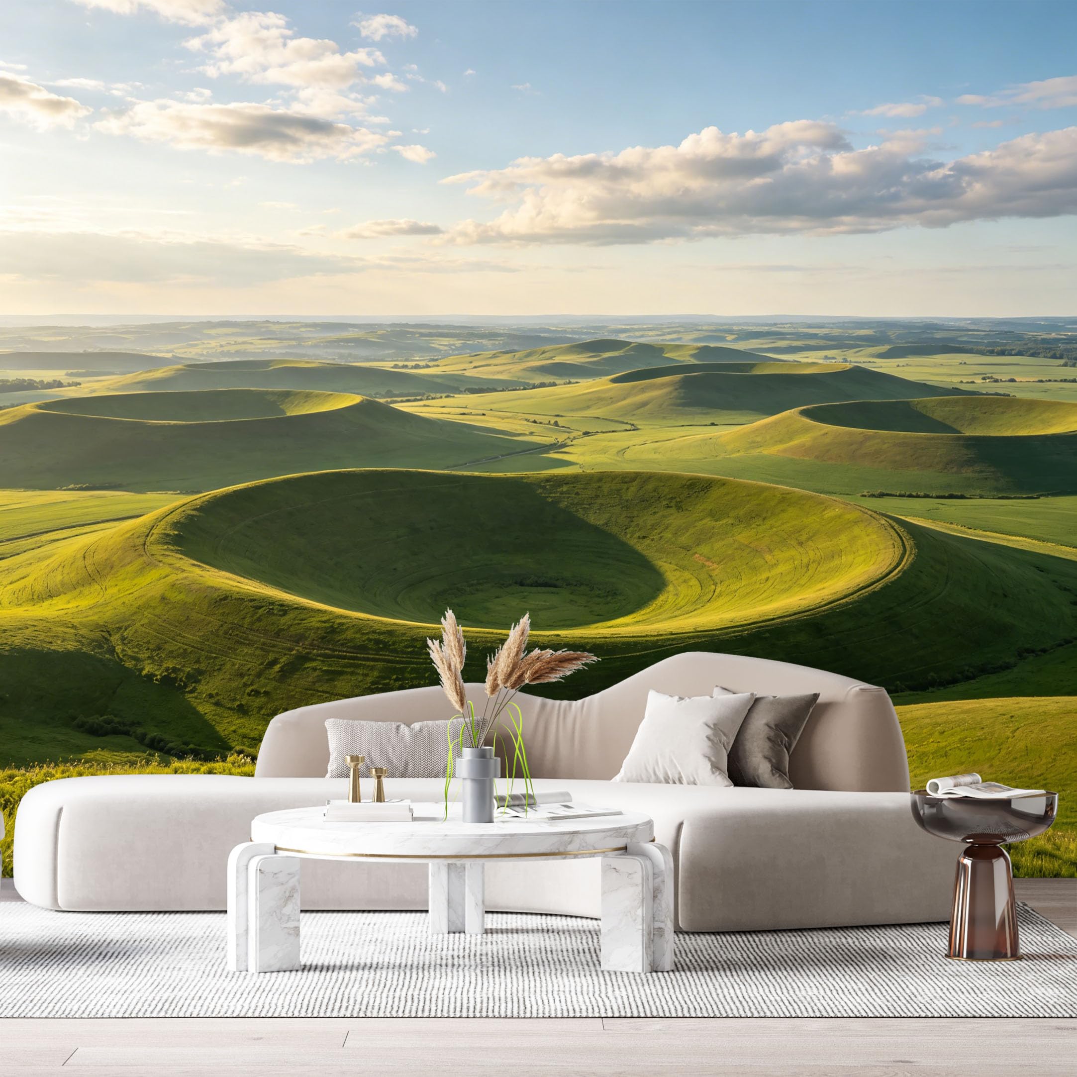 Custom Size Wall Murals Rolling Hills Landscape Sunshine Fields Horizon View SelfAdhesive Wall Fabric Removable Large Wallpaper for Photo Living Room