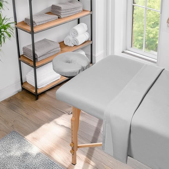 Saloniture 3-Piece Flannel Massage Table Sheet Set - Soft Cotton Facial Bed Cover - Includes Flat and Fitted Sheets with Face Cradle Cover - Light Gray