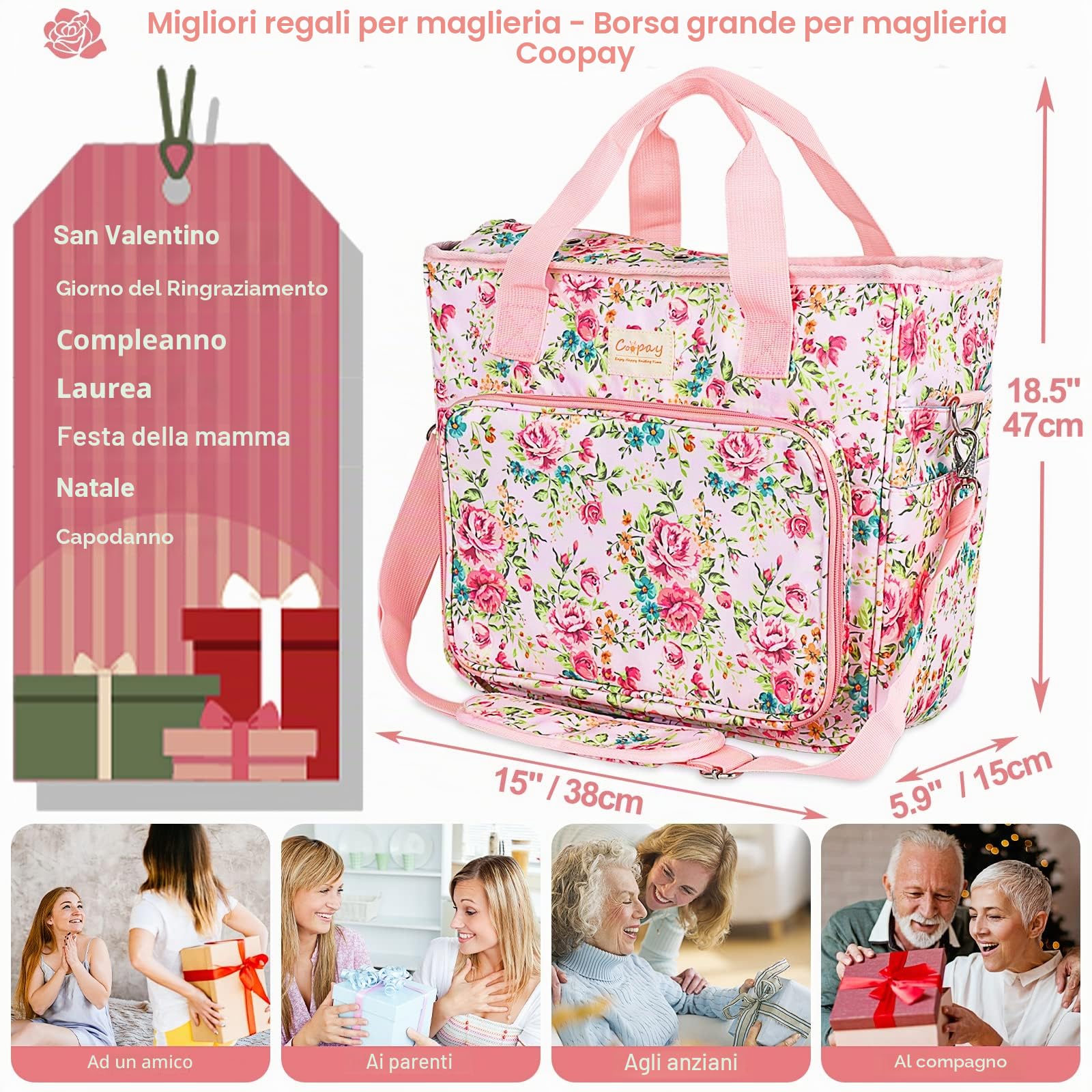 Coopay Borsa per Lavori a Maglia, Borsa per la Conservazione dei Filati in Lana, Custodia per i Filati per Ferri da Maglia e Altri Accessori, Impermeabile con Cerniera, Grandi