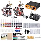 STIGMA Kit de Tatuaje Completo 2 Bobina Maquinas de Tatuaje Clásicas Profesional Fuente de Alimentacion Digital, 10 Colores Tinta para Tatuar, 20 pcs Agujas de Tatuaje