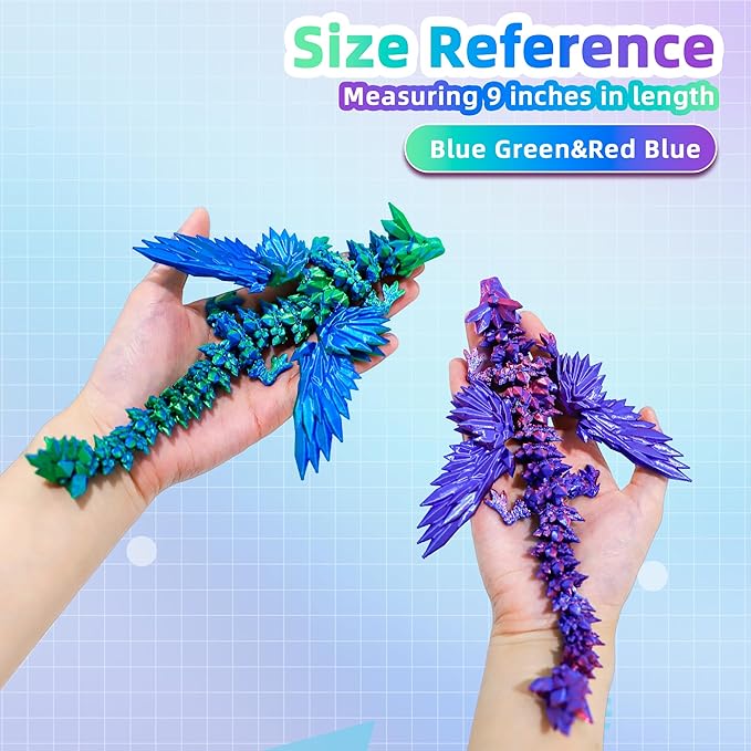 2 Pack Dragón 3D con Alas - 9 pulgadas, Flexible, Articulado, Decoración Escritorio miniatura 3