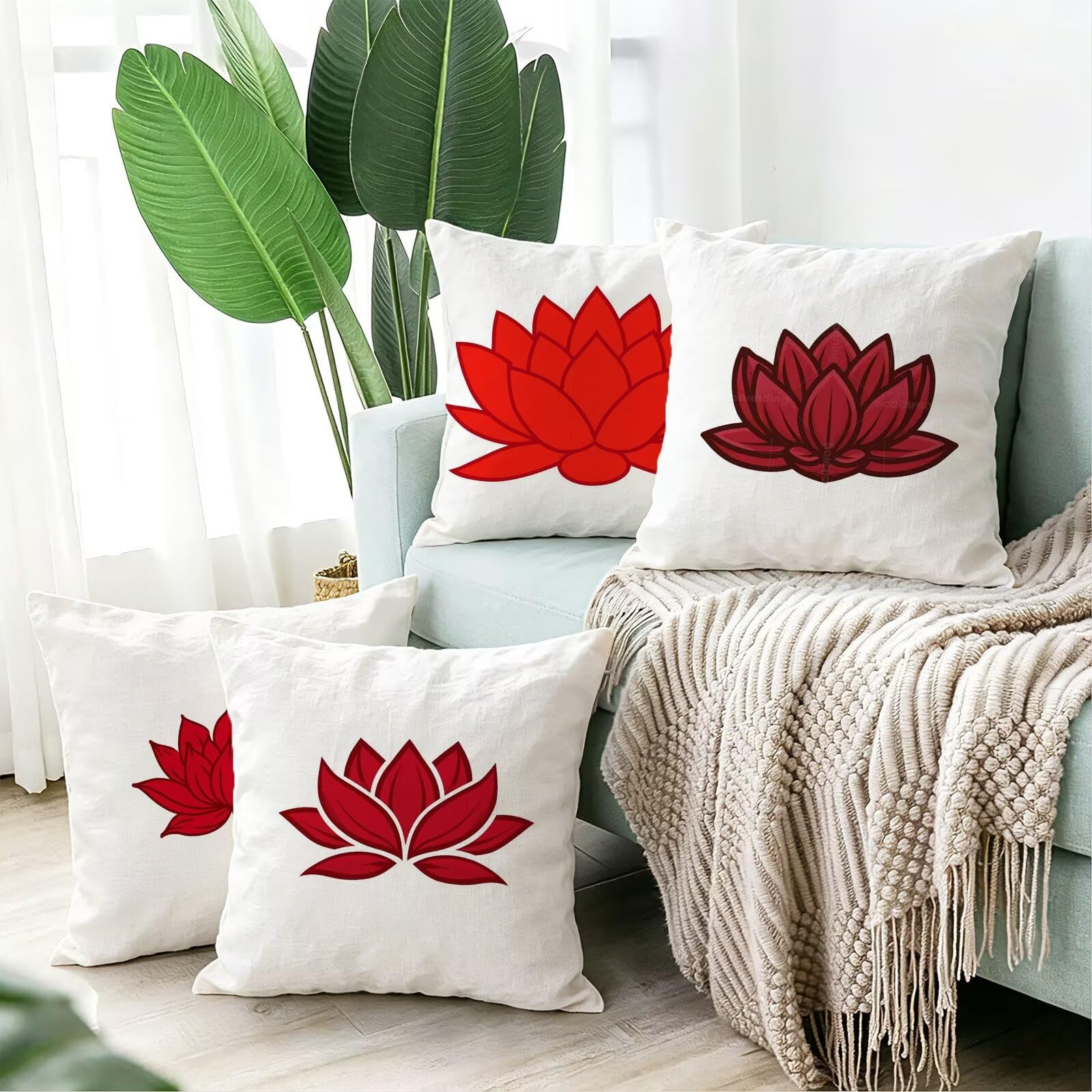 Rosso Federe Cuscini Divano 60x60cm, Cuscini da Esterno Set de 4, Cod-106 | Lin Copricuscini Decorativi Letto Arredo, per Letto, Soggiorno, Giardino, Esterno, Casa Decorazione Set di 4 Semplice