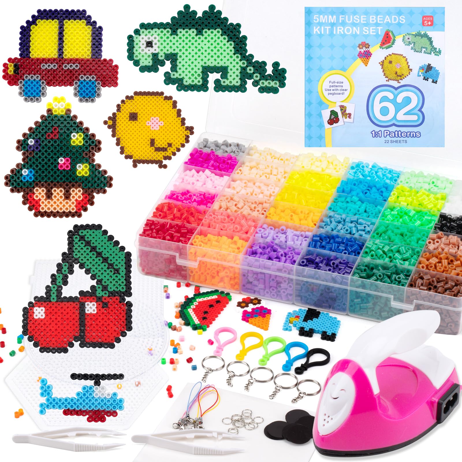 JelyArt Cuentas para Planchar - Fuse Beads Kit, Set de Manualidades para Niños y Niñas, 12,000 Piezas, 5mm, 36 Colores, 3 Plantillas, 2 Pinzas Juego de Cuentas Hama para Niños Regalo Cumpleaños DIY