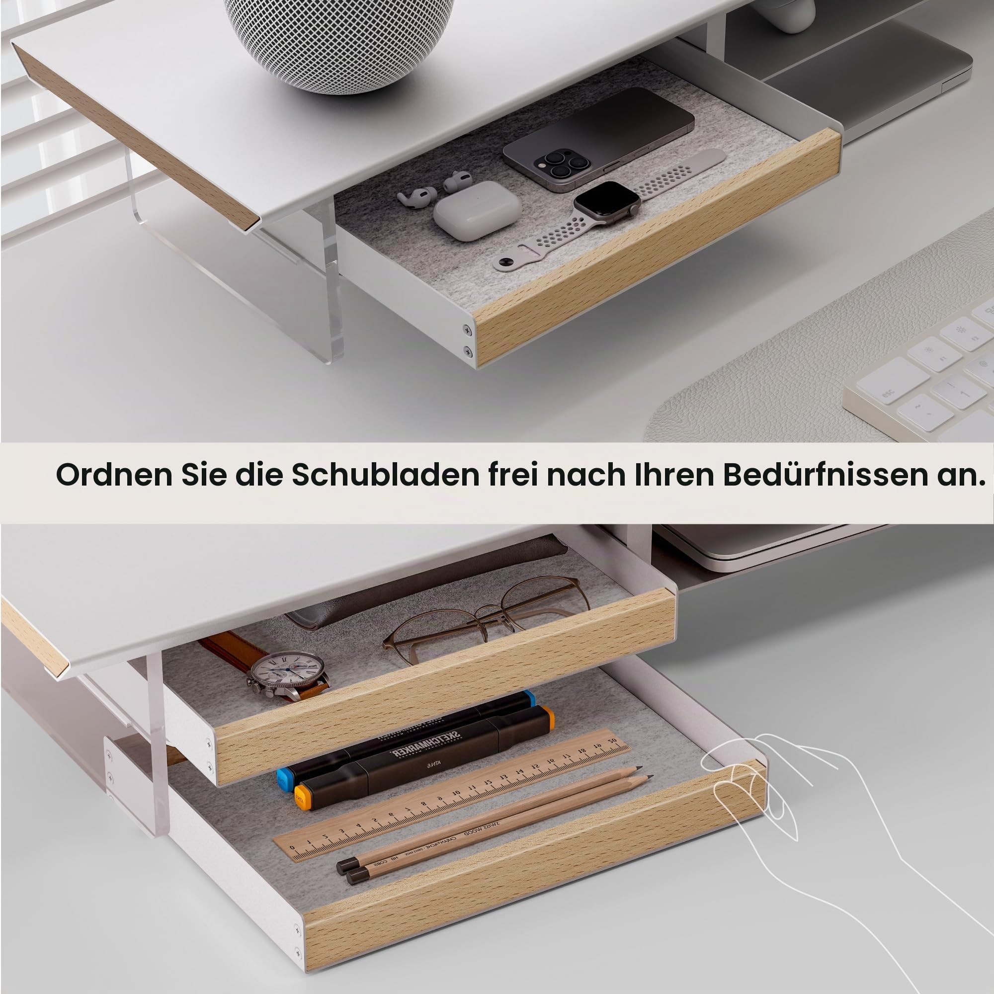 Fenge Monitorständer, 108cm Acryl, für Laptop PC TV, Monitor Stand, Weiß