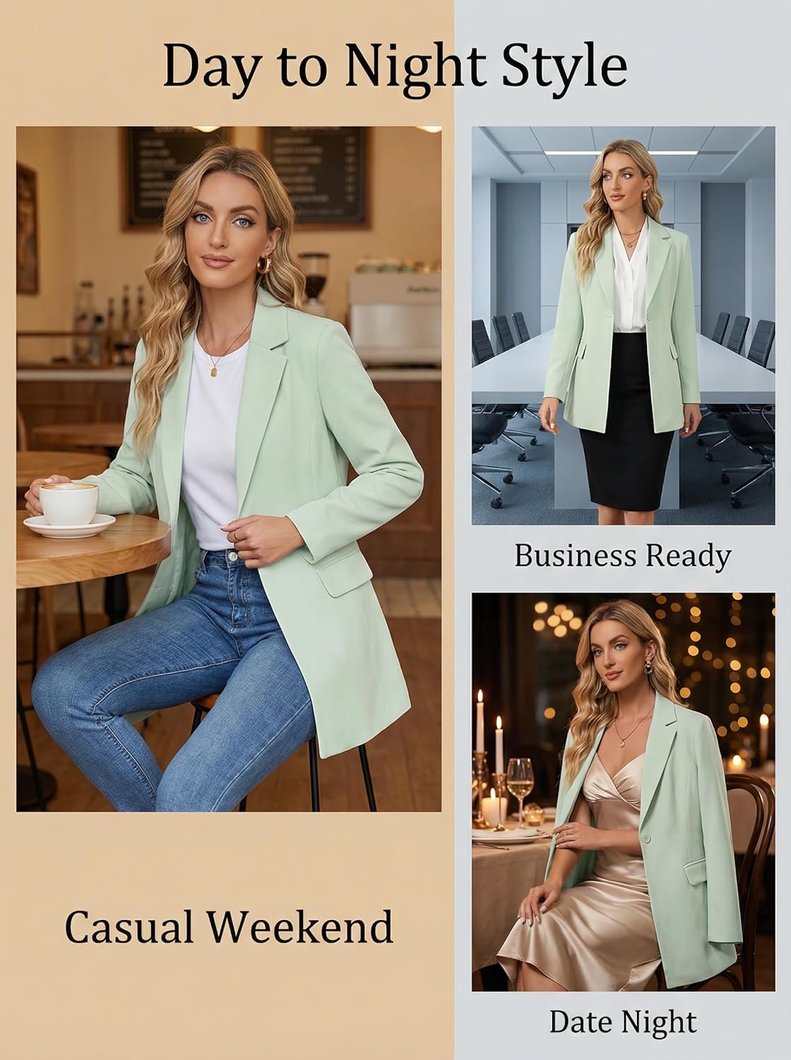 Beninos Womens Long Sleeve Blazers Business Casual Solid Lightweight Suit Jacket Office Blazer - Image 4