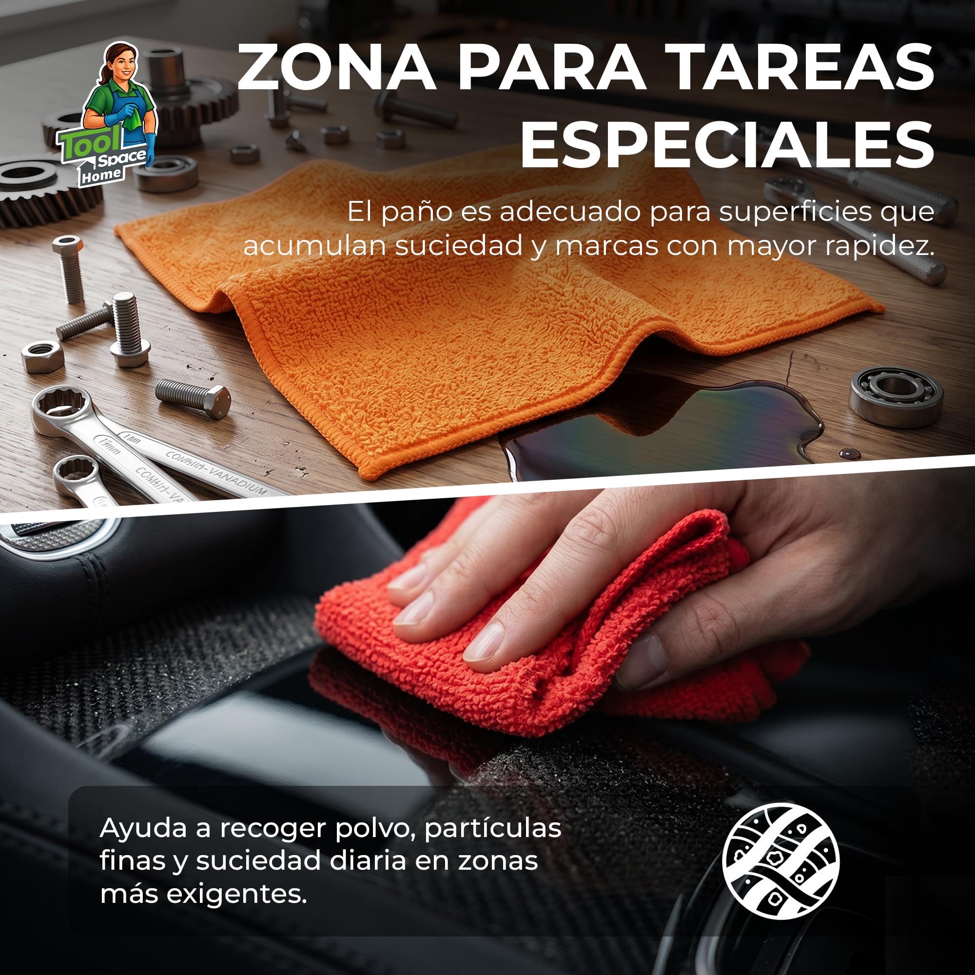 ToolSpace Paños de Microfibra 30x30 cm 20 Unidades 240 gsm para Coche Cocina Baño Cristales Espejos Muebles Suaves Absorbentes Reutilizables Sin Rayas Microfibra 80/20 Multicolor Limpieza Hogar